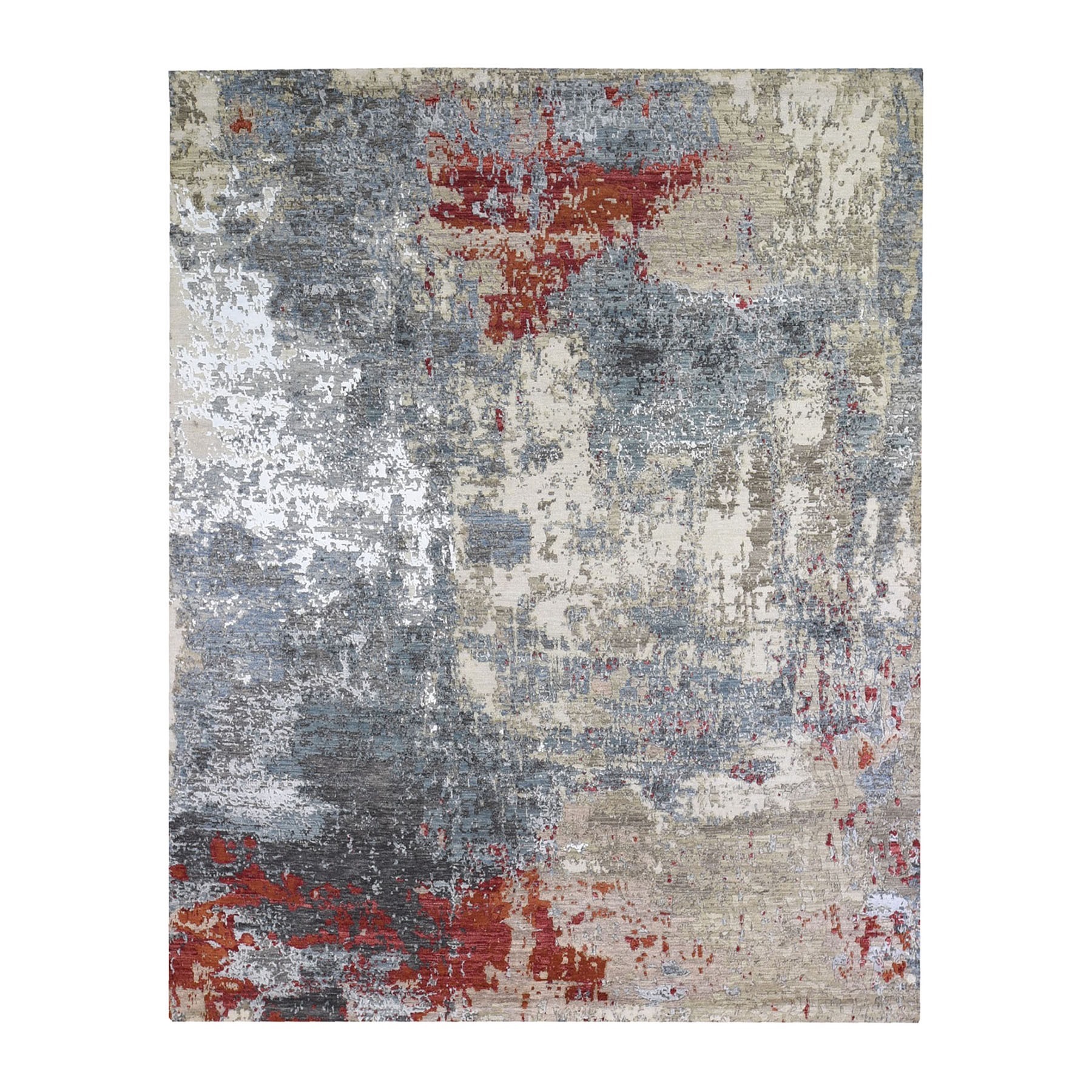 Mid Century Modern Collection Hand Knotted Grey Rug No: 1132882