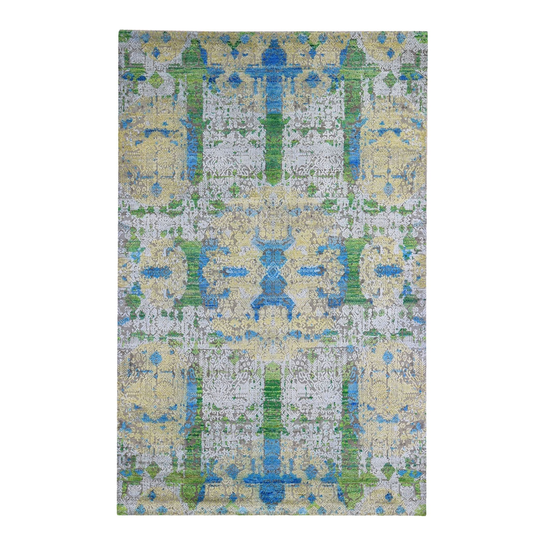 Mid Century Modern Collection Hand Knotted Green Rug No: 1132904