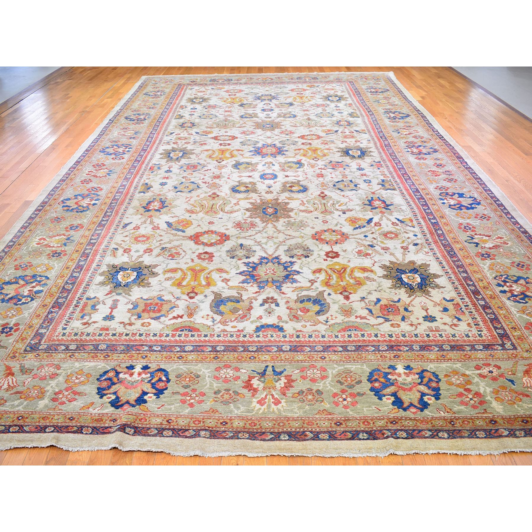 12'x21' Ivory Antique Persian Sultanabad Good Condition, Extra Long Clean Pure Wool Hand Knotted Oriental Rug Sh66457