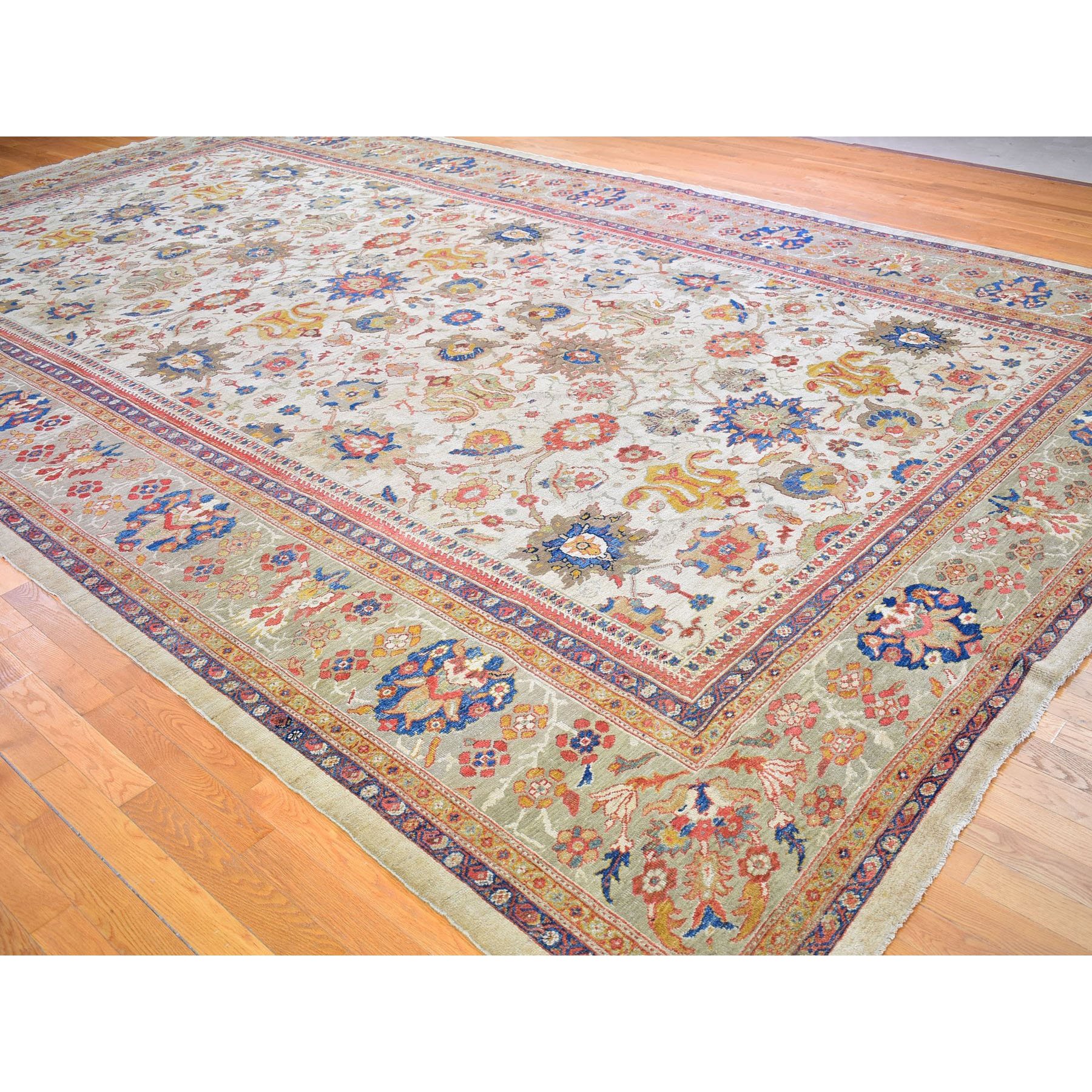 12'x21' Ivory Antique Persian Sultanabad Good Condition, Extra Long Clean Pure Wool Hand Knotted Oriental Rug Sh66457