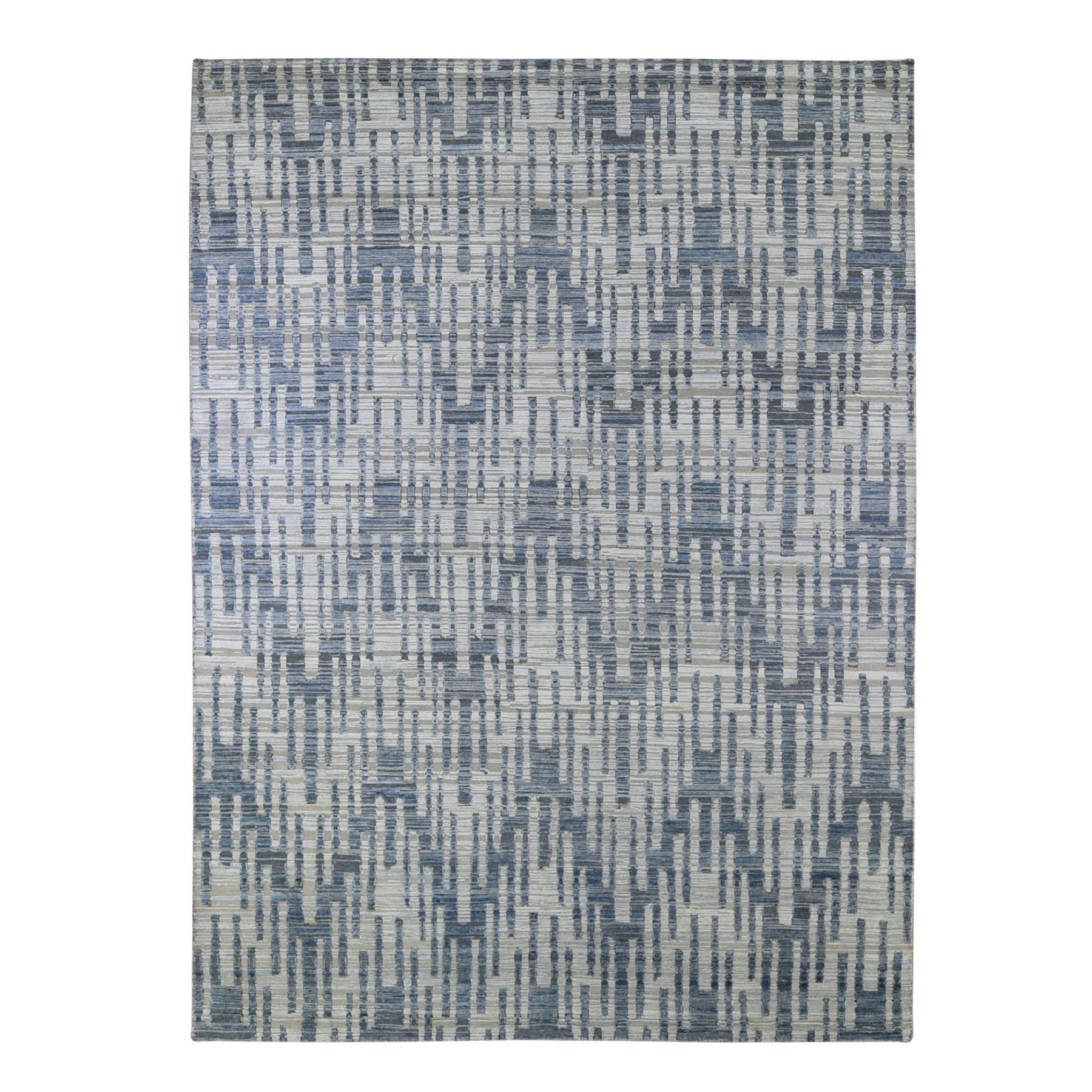 Mid Century Modern Collection Hand Knotted Blue Rug No: 1132942