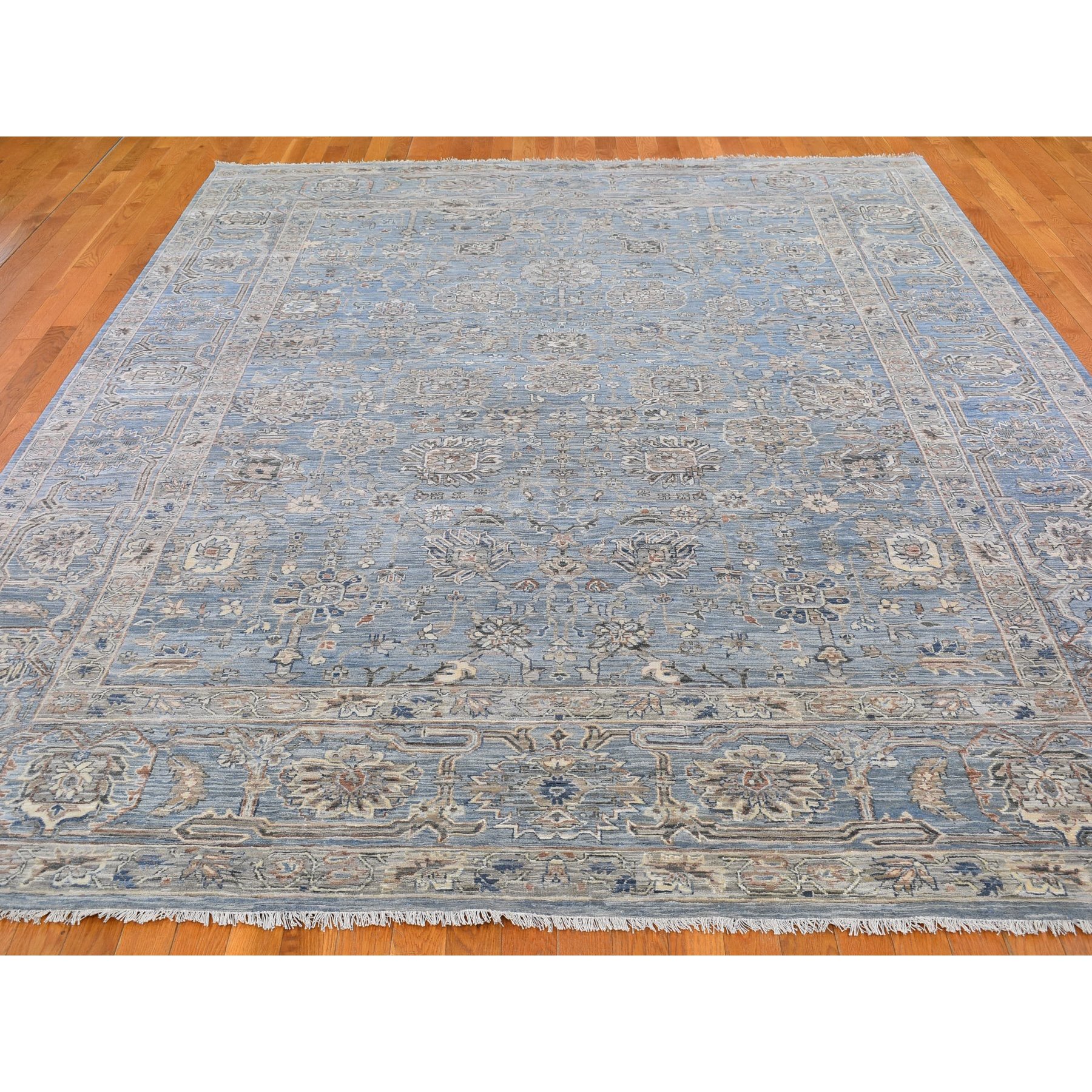 9'x12' Blue Wool and Silk Abrash Denser Weave Vegetable Dyes All Over Heriz Design Hand Knotted Oriental Rug Sh66478