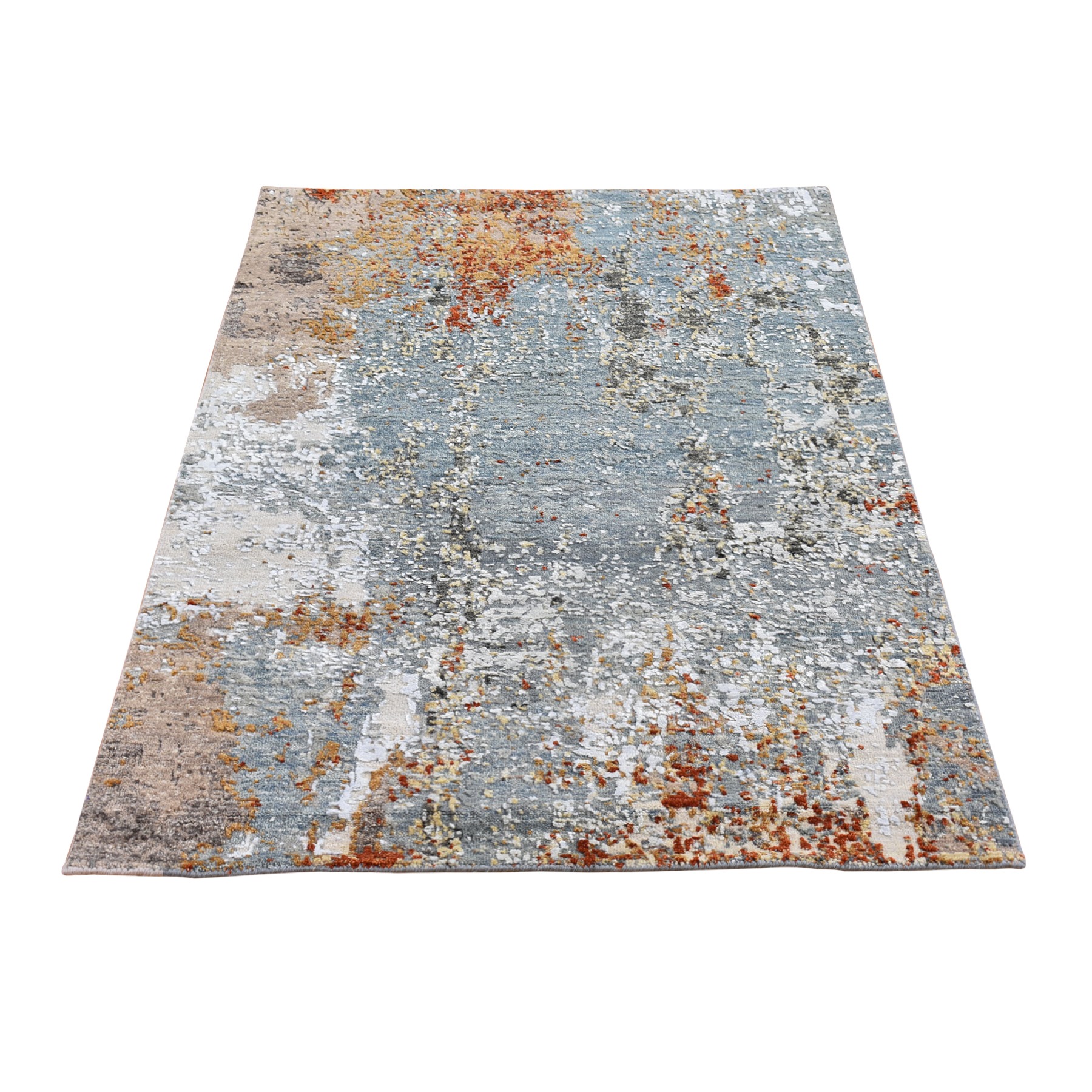 Mid Century Modern Collection Hand Knotted Blue Rug No: 1133000
