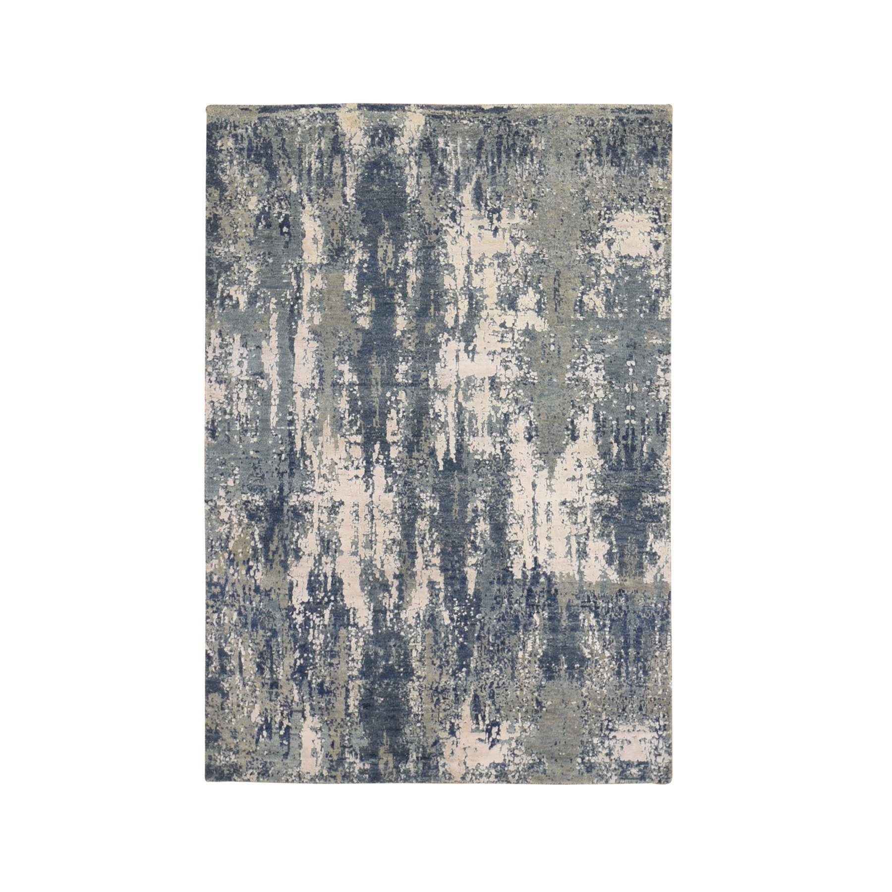 Mid Century Modern Collection Hand Knotted Blue Rug No: 1133038
