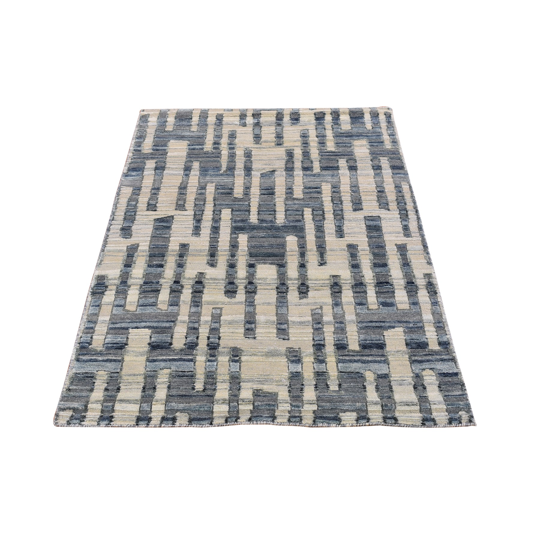 Mid Century Modern Collection Hand Knotted Blue Rug No: 1133068