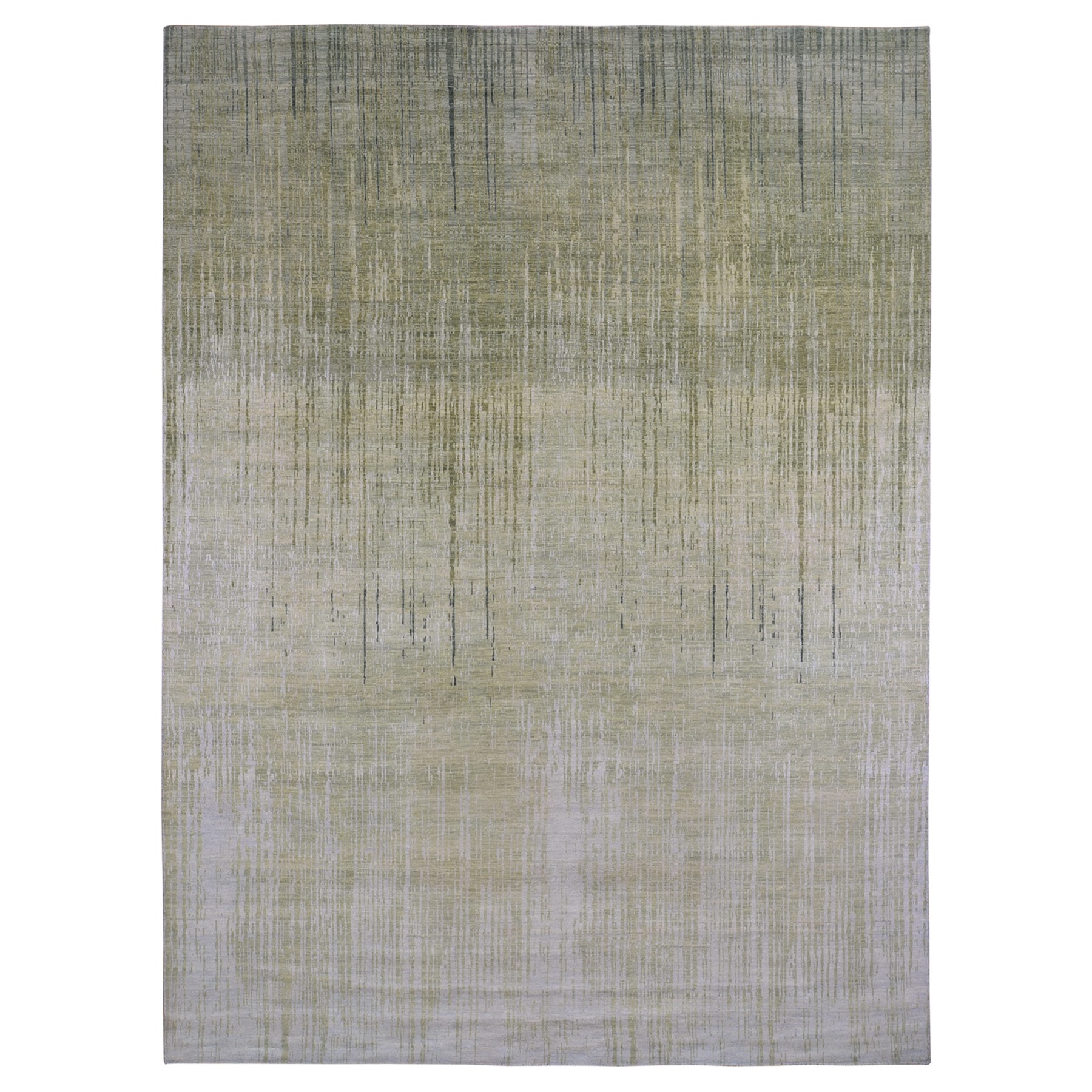 Mid Century Modern Collection Hand Knotted Green Rug No: 1133082