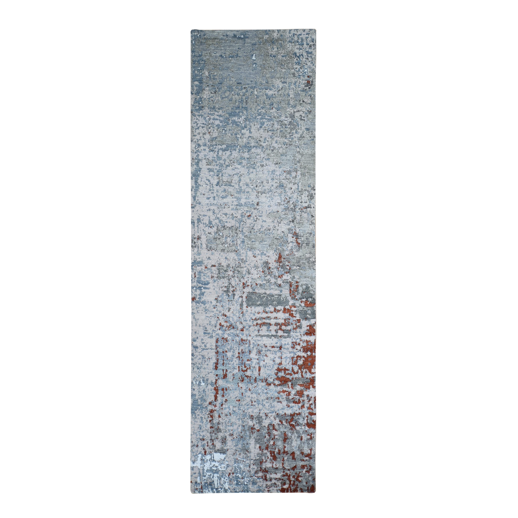 Mid Century Modern Collection Hand Knotted Blue Rug No: 1133140