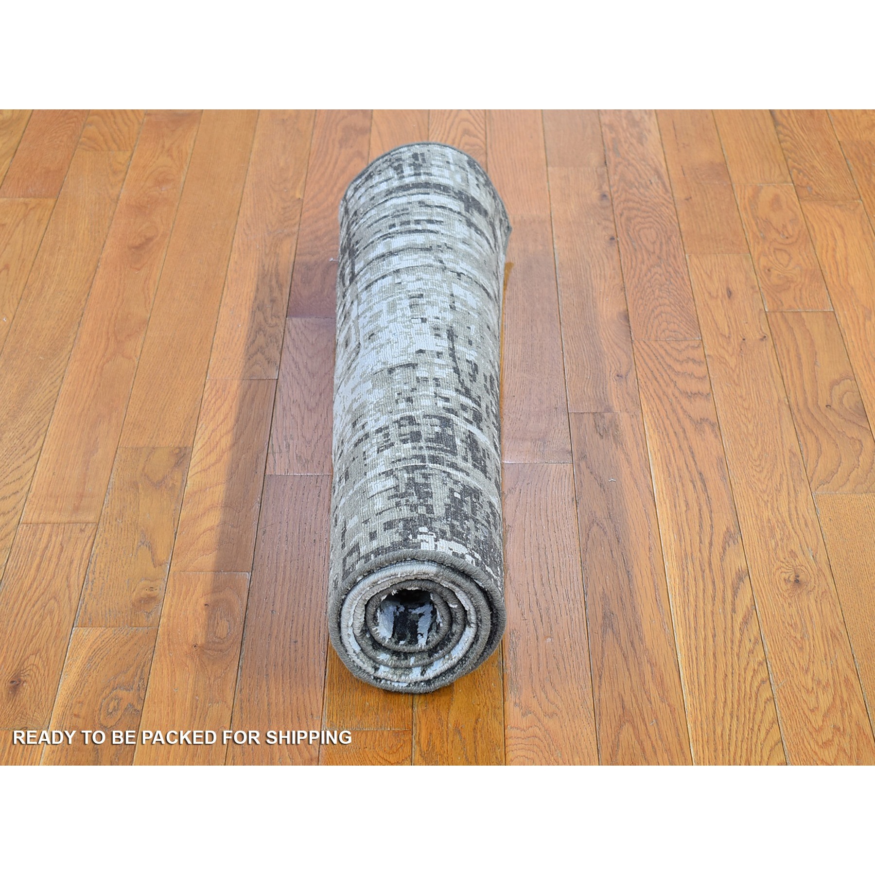 3'x5'2" Abstract Design Wool Denser Weave Castor Gray Persian Knot Hand Knotted Oriental Rug sh66572
