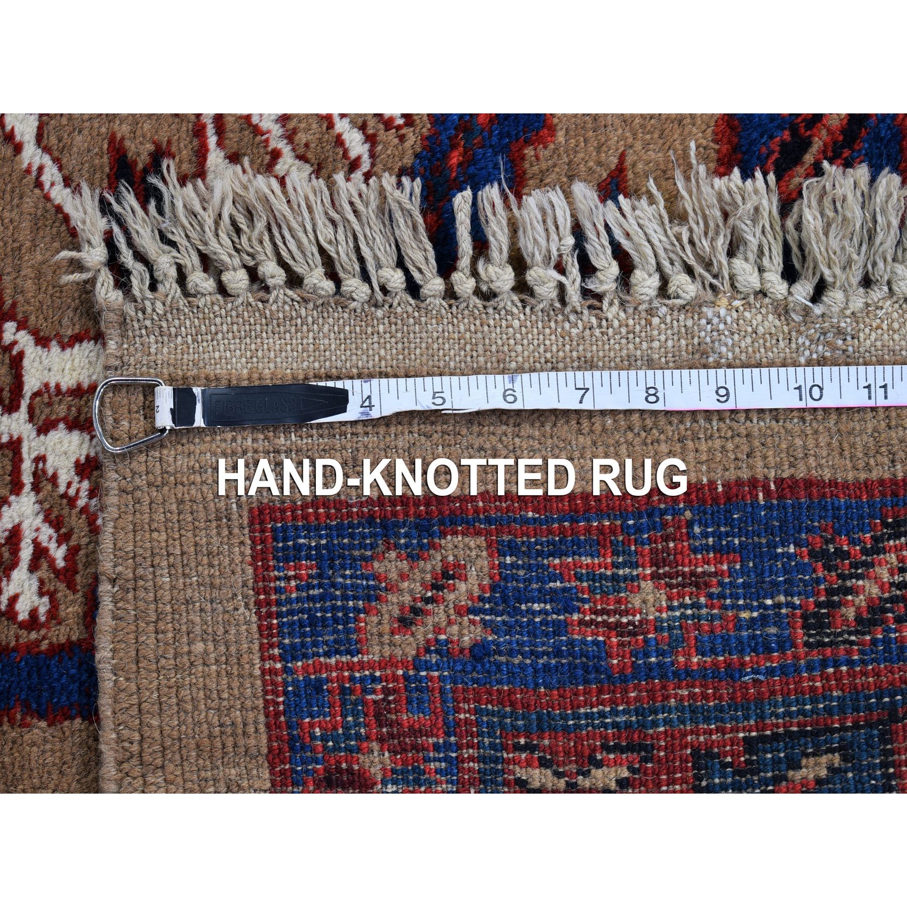 4'1"x12'8" Brown Antique Persian Serab Camel Hair Galley Wide Runner Geometric Patter Natural Wool Hand Knotted Oriental Rug Sh66597