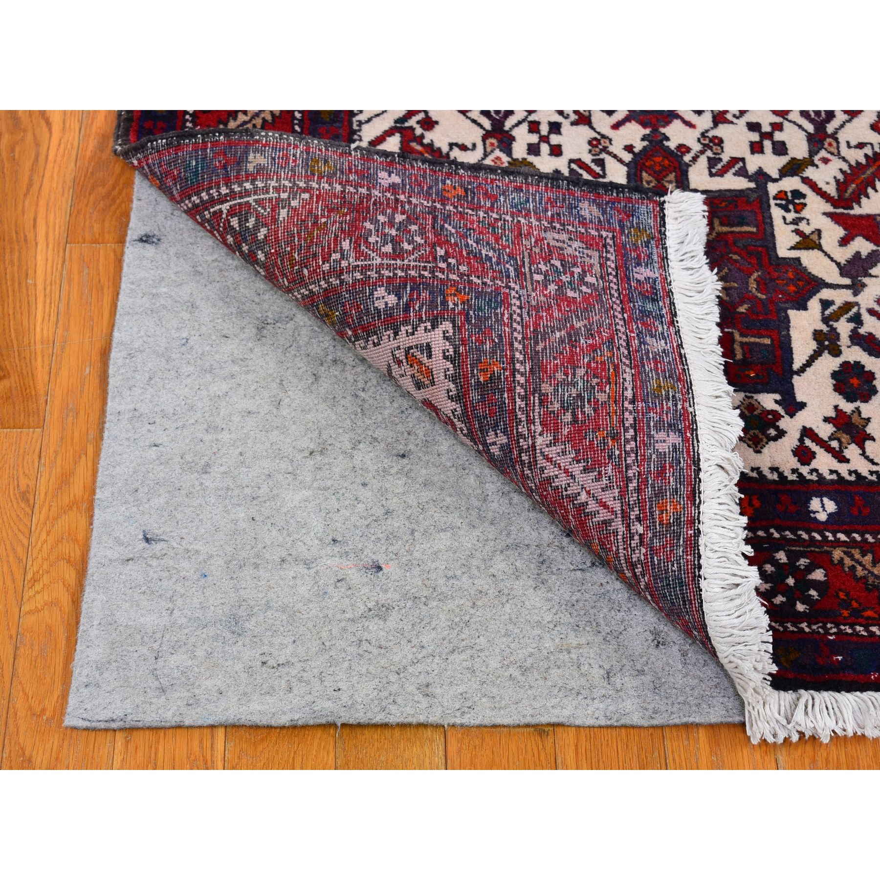 3'4"x13'8" Vintage Persian Karajeh Full Pile Excellent Condition Ivory Natural Wool Hand Knotted Runner Oriental Rug Sh66602