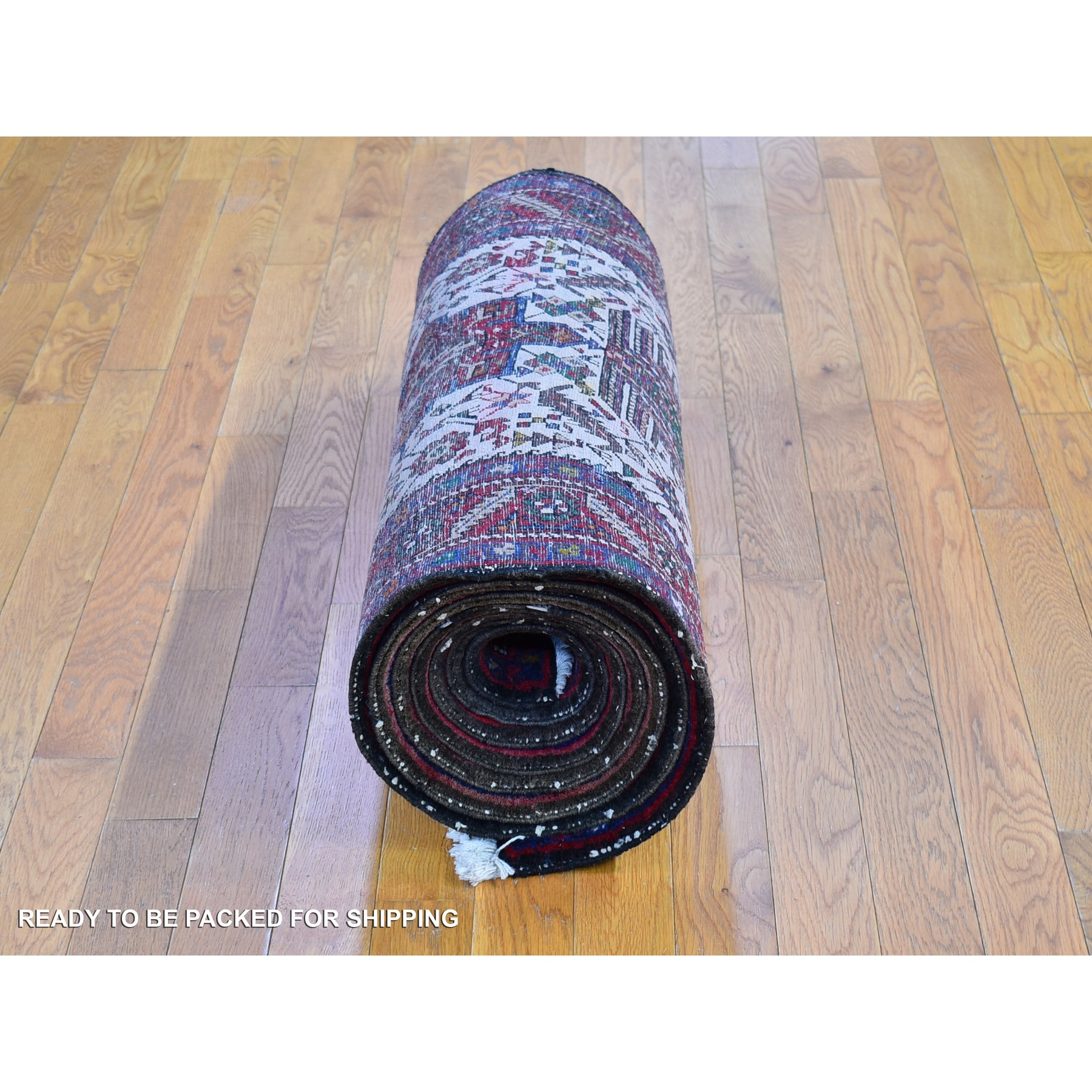 3'4"x13'8" Vintage Persian Karajeh Full Pile Excellent Condition Ivory Natural Wool Hand Knotted Runner Oriental Rug Sh66602
