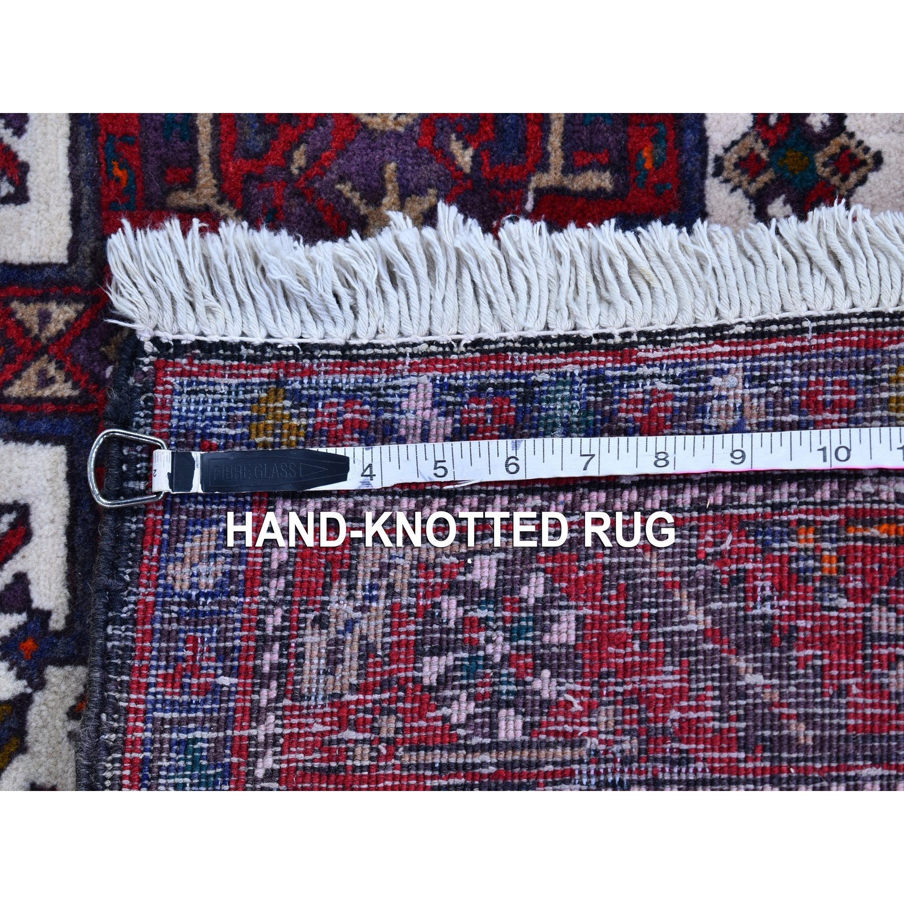 3'4"x13'8" Vintage Persian Karajeh Full Pile Excellent Condition Ivory Natural Wool Hand Knotted Runner Oriental Rug Sh66602