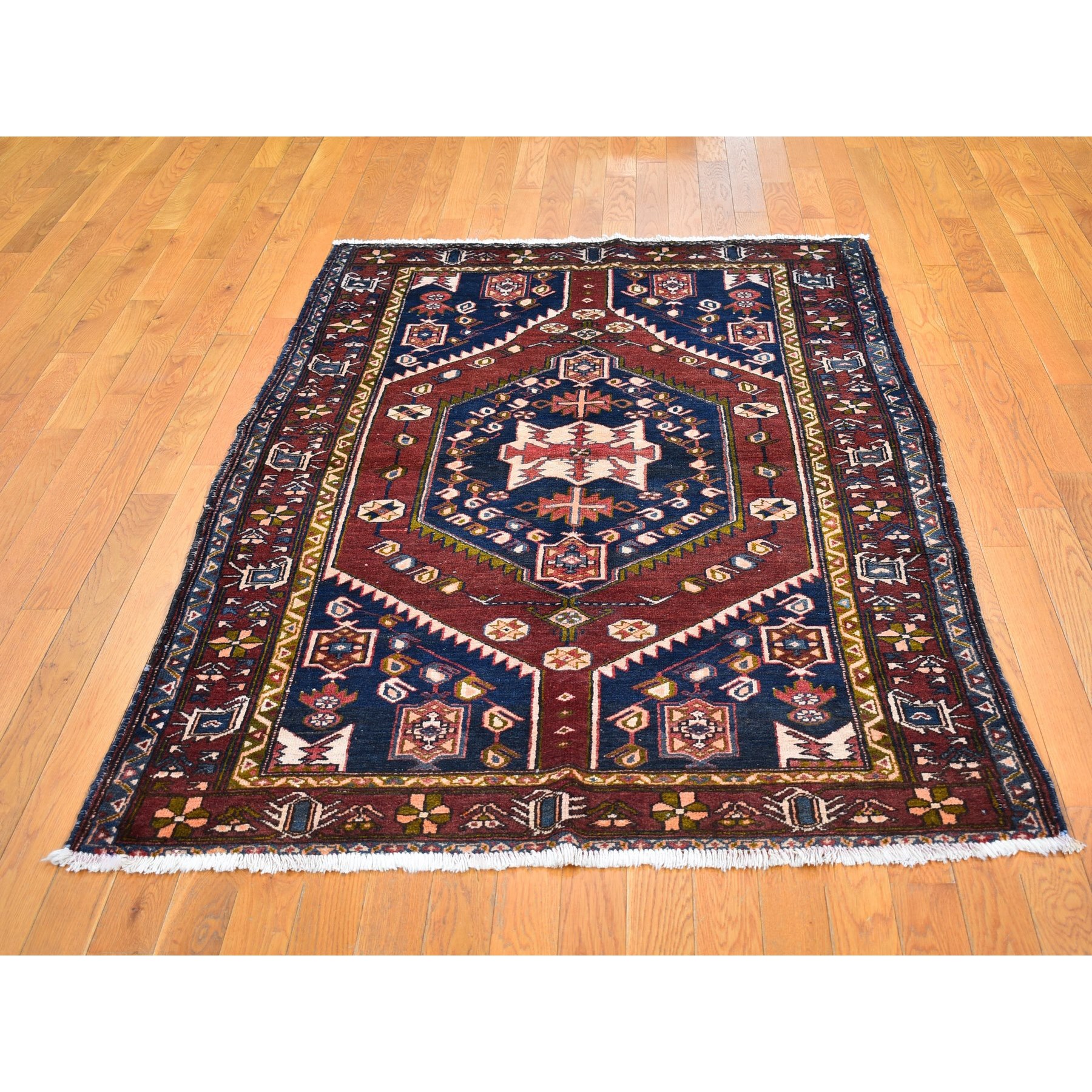 4'4"x6'6" Vintage Persian Hamadan Brown Excellent Condition Tribal Weaving Natural Wool Hand Knotted Clean Oriental Rug Sh66624