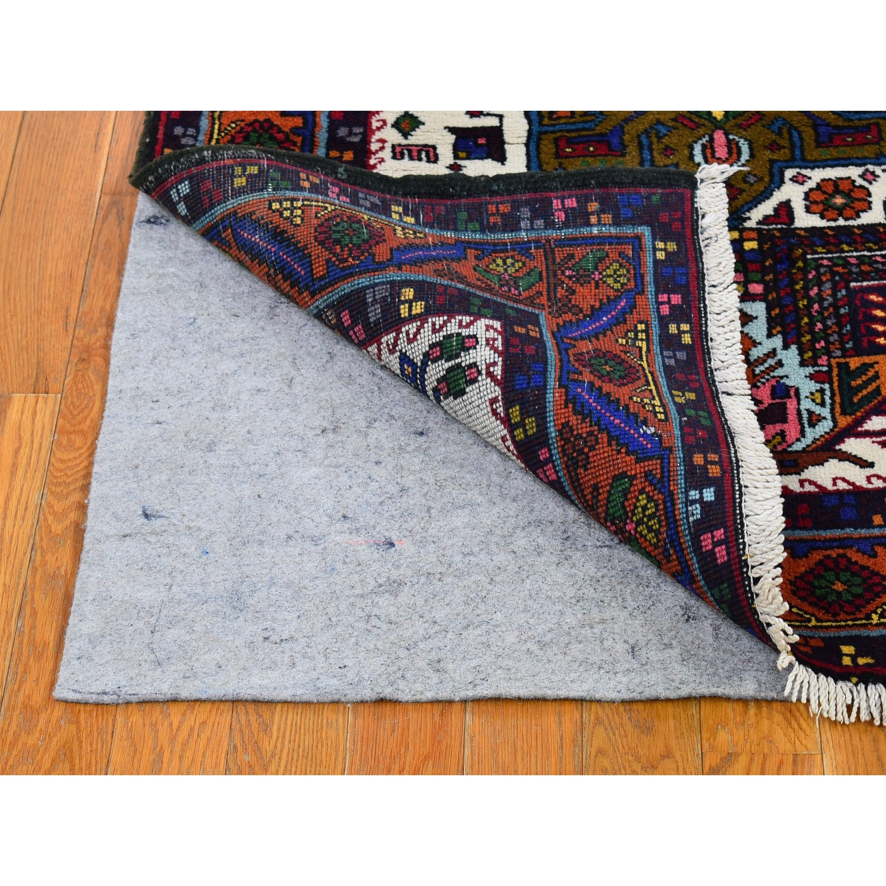 3'3"x12'2" Green Medallions with Burnt Orange Border Vintage Persian Karajeh Excellent Condition Pure Wool Hand Knotted Runner Oriental Rug Sh66645