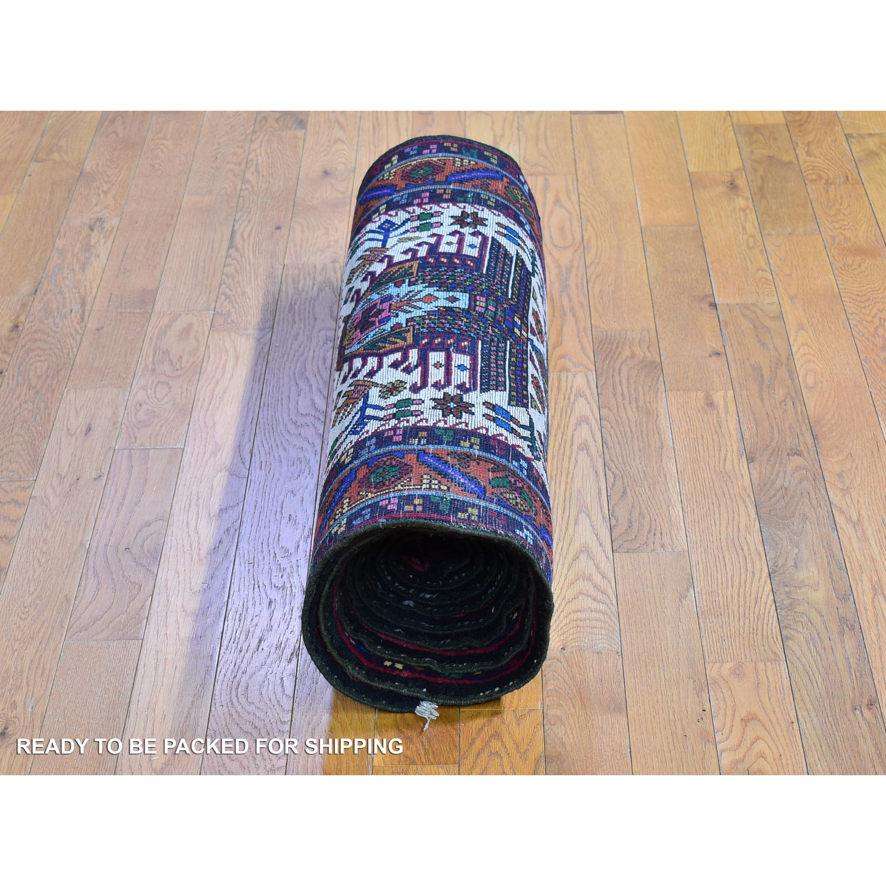 3'3"x12'2" Green Medallions with Burnt Orange Border Vintage Persian Karajeh Excellent Condition Pure Wool Hand Knotted Runner Oriental Rug Sh66645