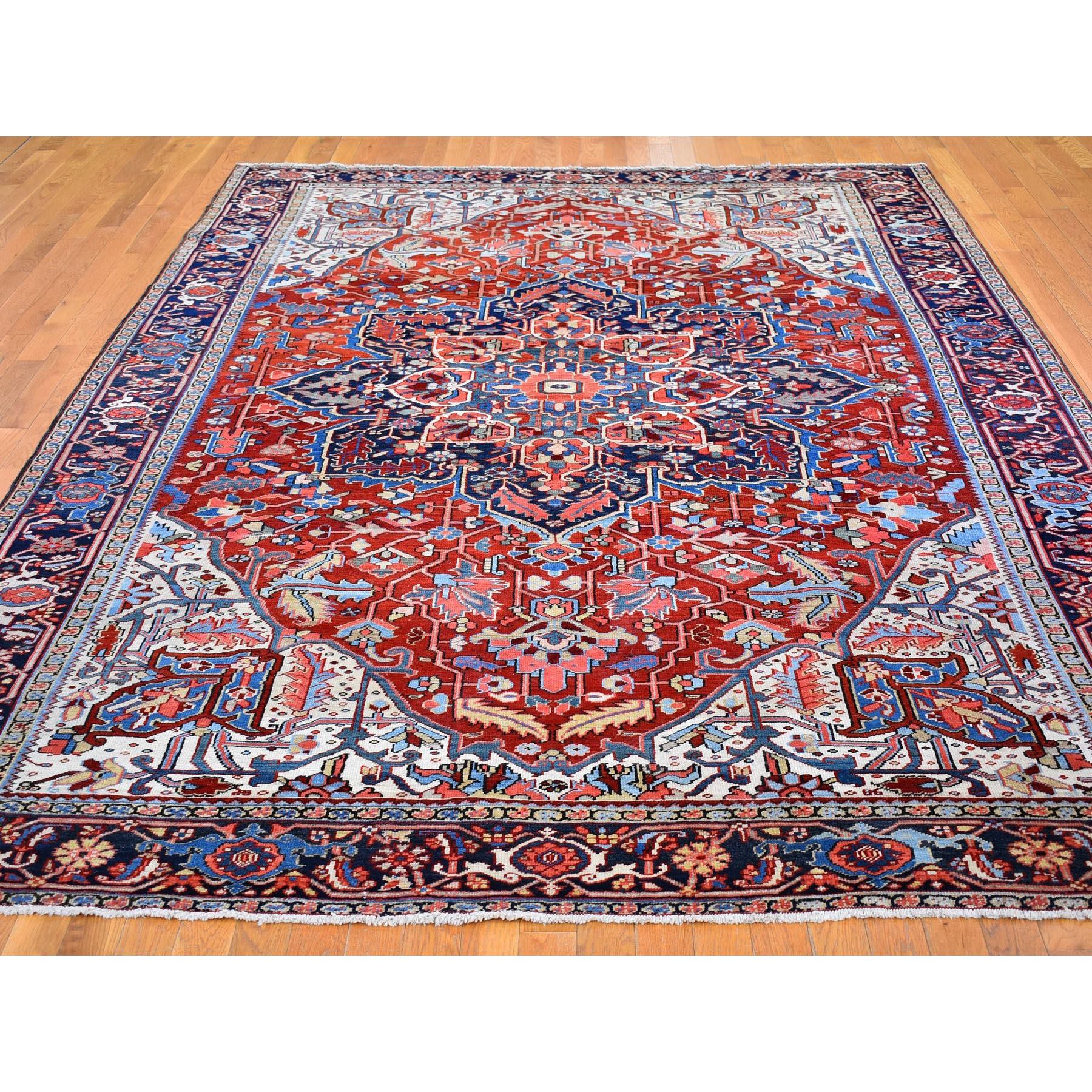8'3"x11'3" Brick Red Antique Persian Heriz Shiny and Vivid Colors Natural Wool Good Condition Hand Knotted Clean Oriental Rug Sh66661