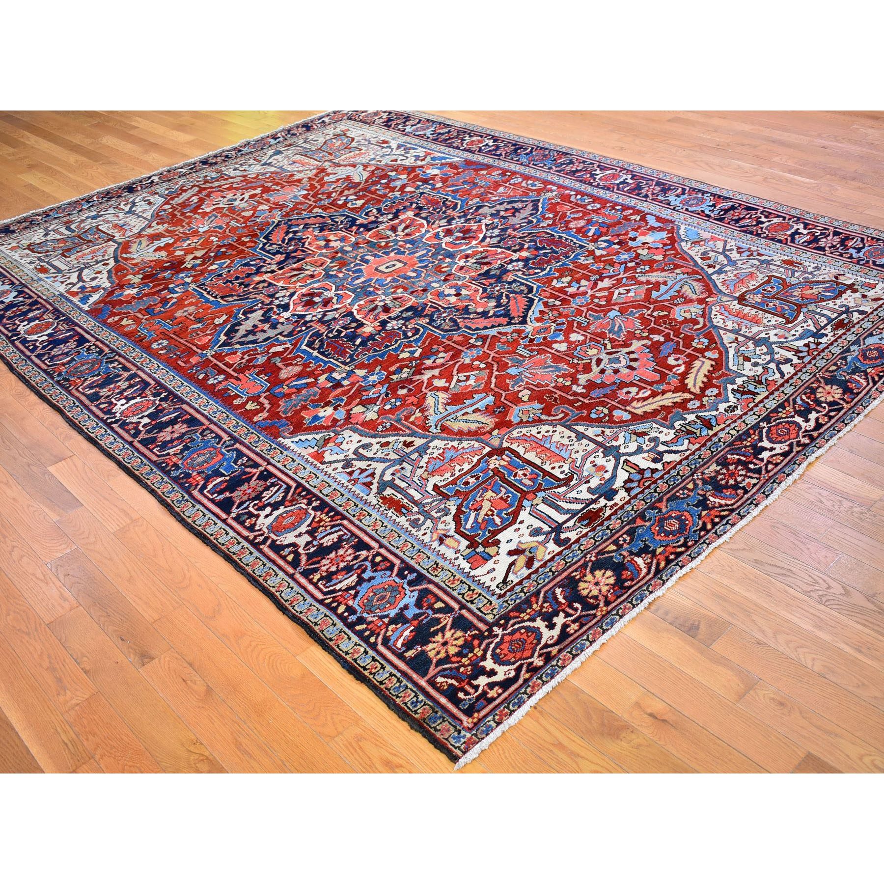 8'3"x11'3" Brick Red Antique Persian Heriz Shiny and Vivid Colors Natural Wool Good Condition Hand Knotted Clean Oriental Rug Sh66661