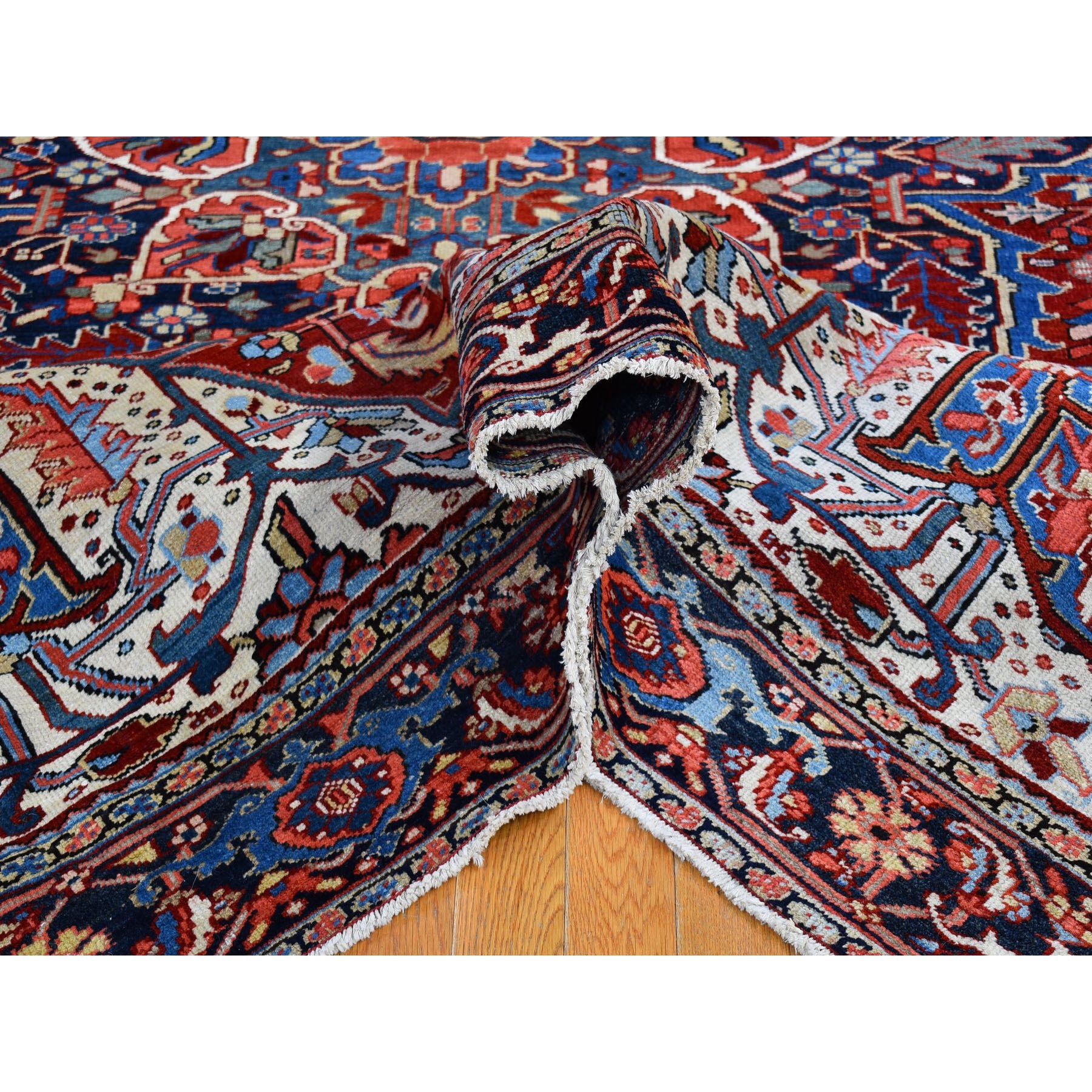 8'3"x11'3" Brick Red Antique Persian Heriz Shiny and Vivid Colors Natural Wool Good Condition Hand Knotted Clean Oriental Rug Sh66661