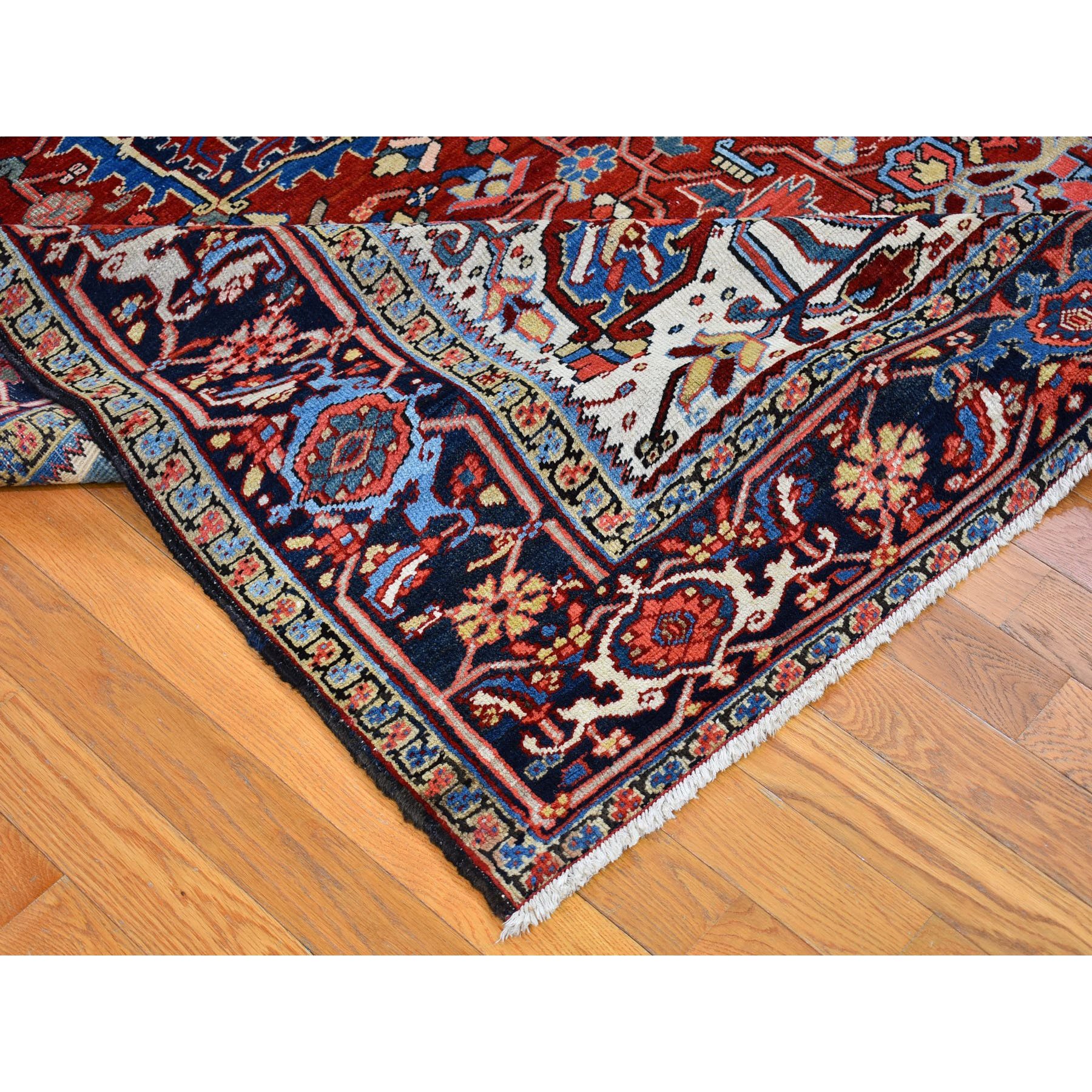 8'3"x11'3" Brick Red Antique Persian Heriz Shiny and Vivid Colors Natural Wool Good Condition Hand Knotted Clean Oriental Rug Sh66661