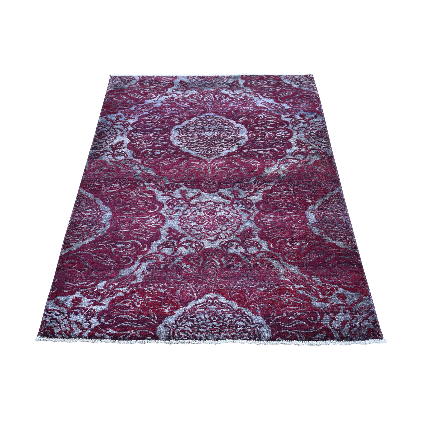 Wool and Real Silk Collection Hand Knotted Red Rug No: 1133326