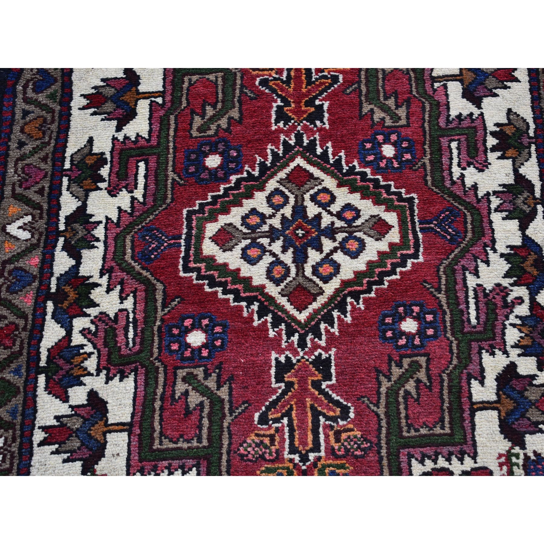 2'8"x9'3" Vintage Persian Bakhtiar with Triple Medallion Design Cherry Red Natural Wool Clean Hand Knotted Oriental Rug Sh66677