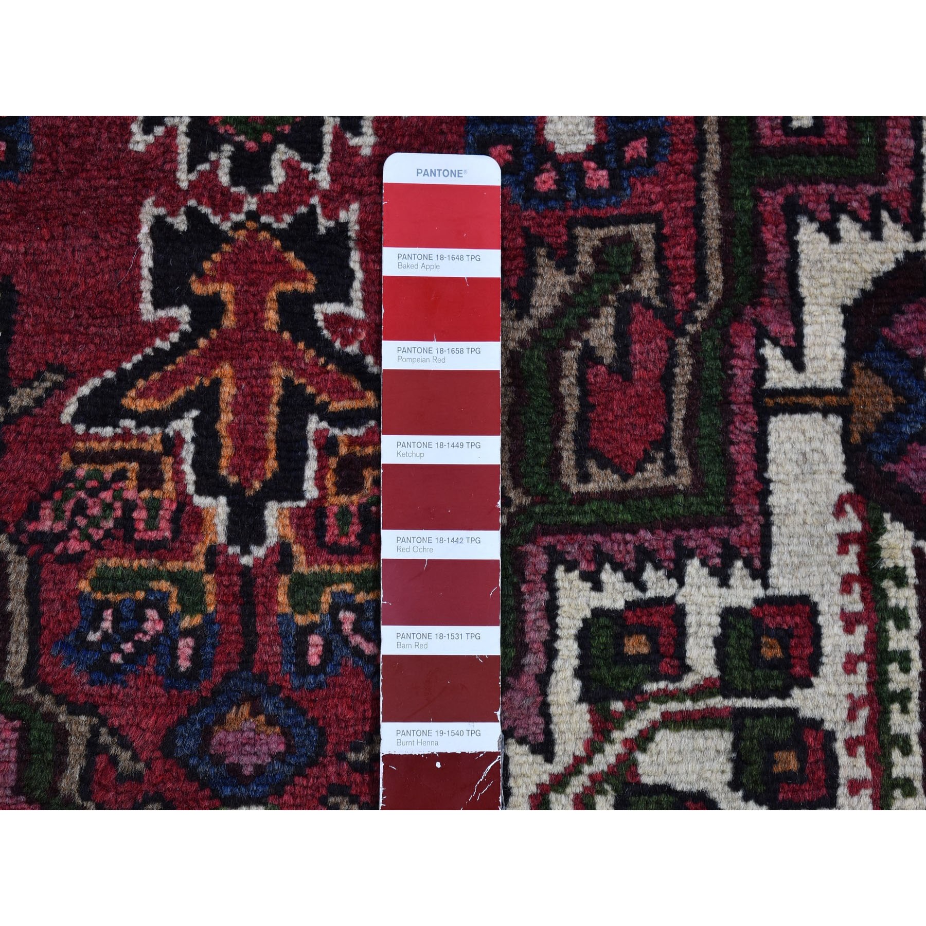 2'8"x9'3" Vintage Persian Bakhtiar with Triple Medallion Design Cherry Red Natural Wool Clean Hand Knotted Oriental Rug Sh66677