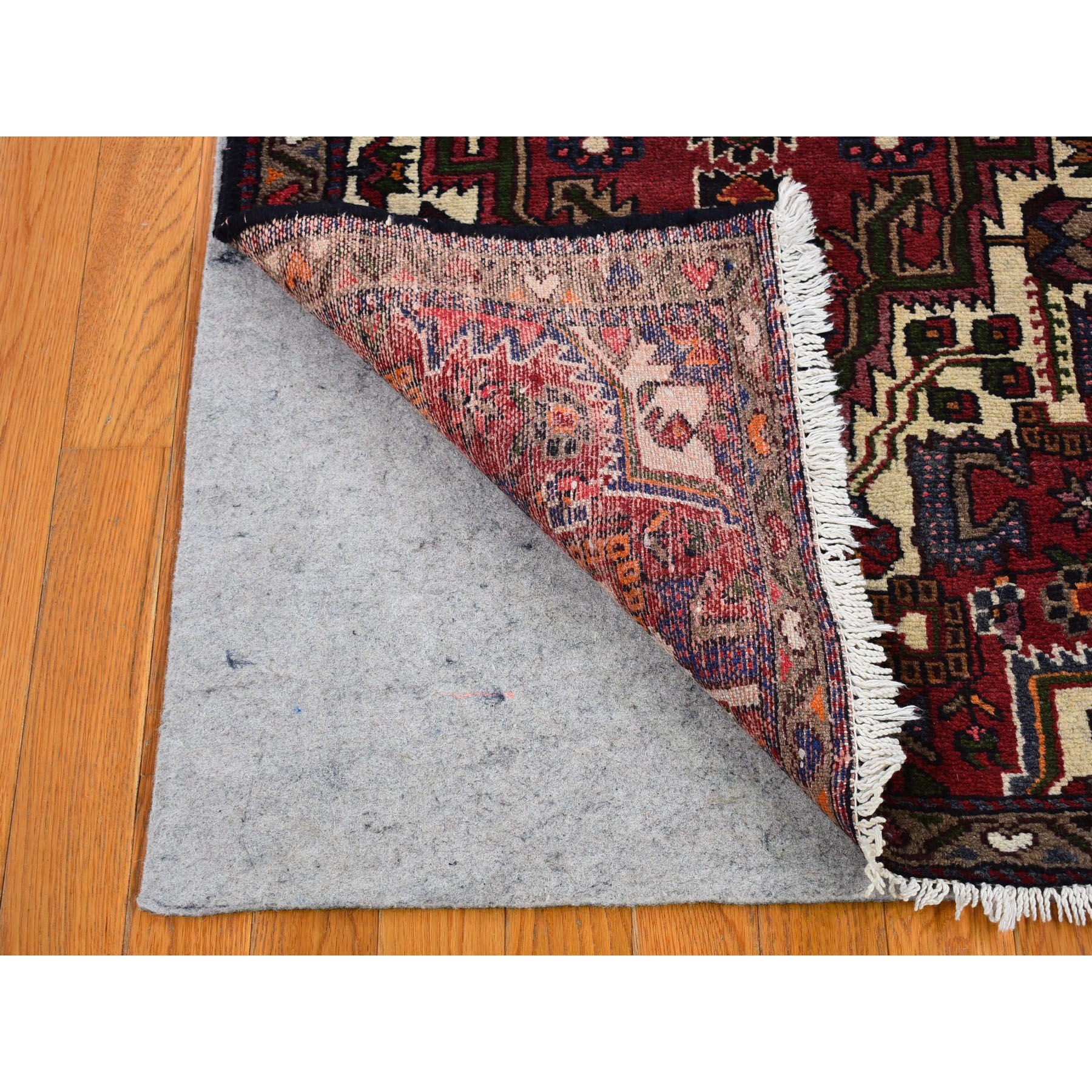 2'8"x9'3" Vintage Persian Bakhtiar with Triple Medallion Design Cherry Red Natural Wool Clean Hand Knotted Oriental Rug Sh66677