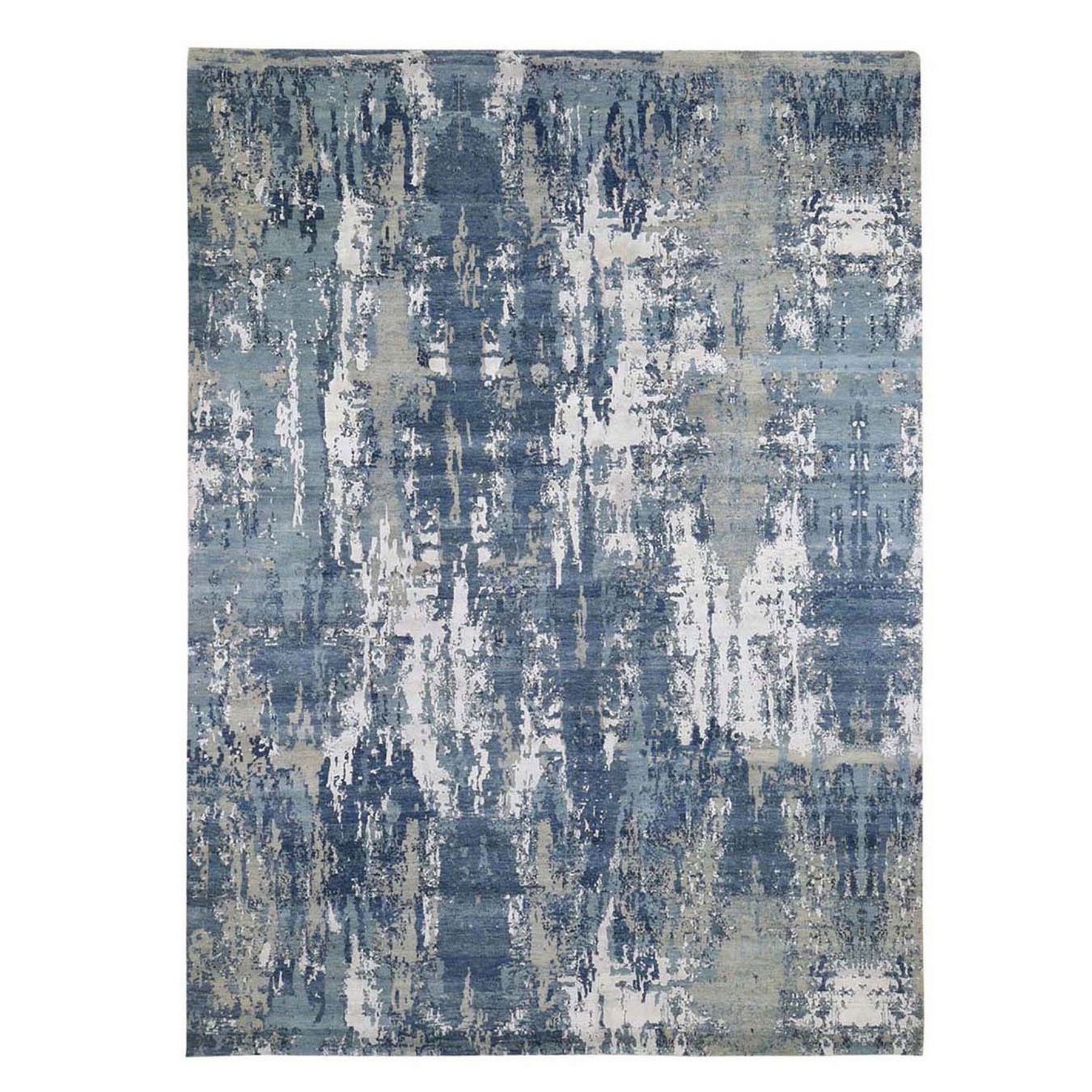 Mid Century Modern Collection Hand Knotted Blue Rug No: 1133426
