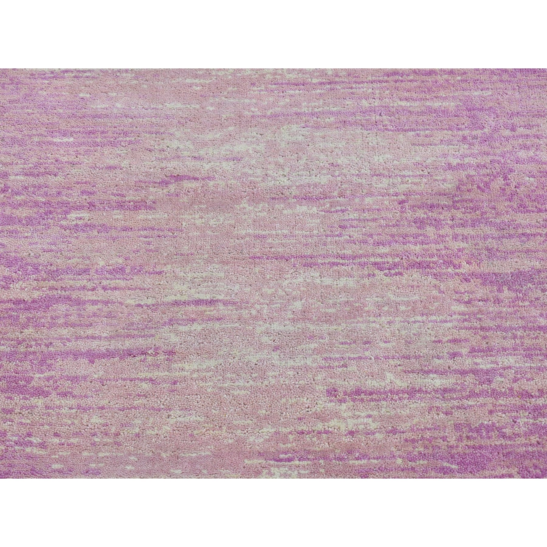 3'1"x5'4" Hand Knotted Pink Thick and Plush Organic Wool Only Horizontal Ombre Design Oriental Rug Sh66752
