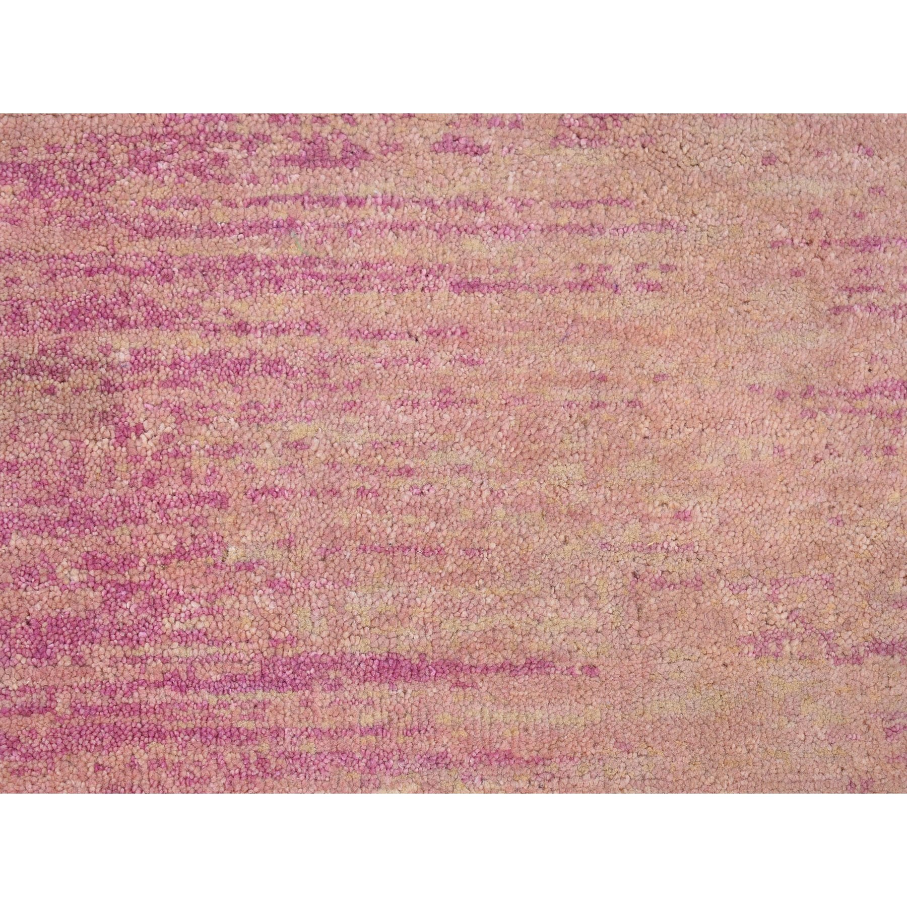 2'2"x3'3" Thick and Plush Pure Wool Only Horizontal Ombre Design Pink with Touches of Ivory Hand Knotted Mat Oriental Rug Sh66759