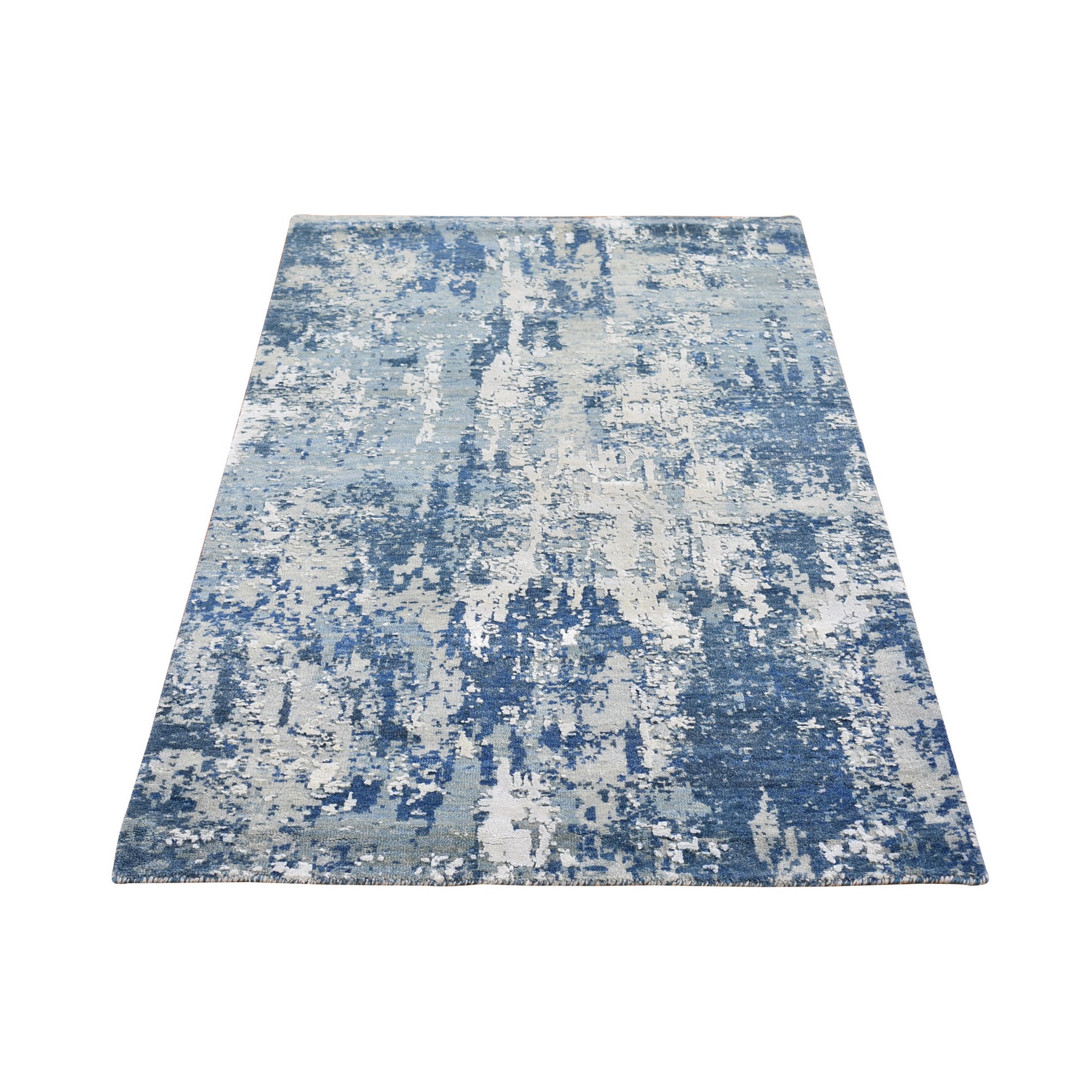 Mid Century Modern Collection Hand Knotted Blue Rug No: 1133526