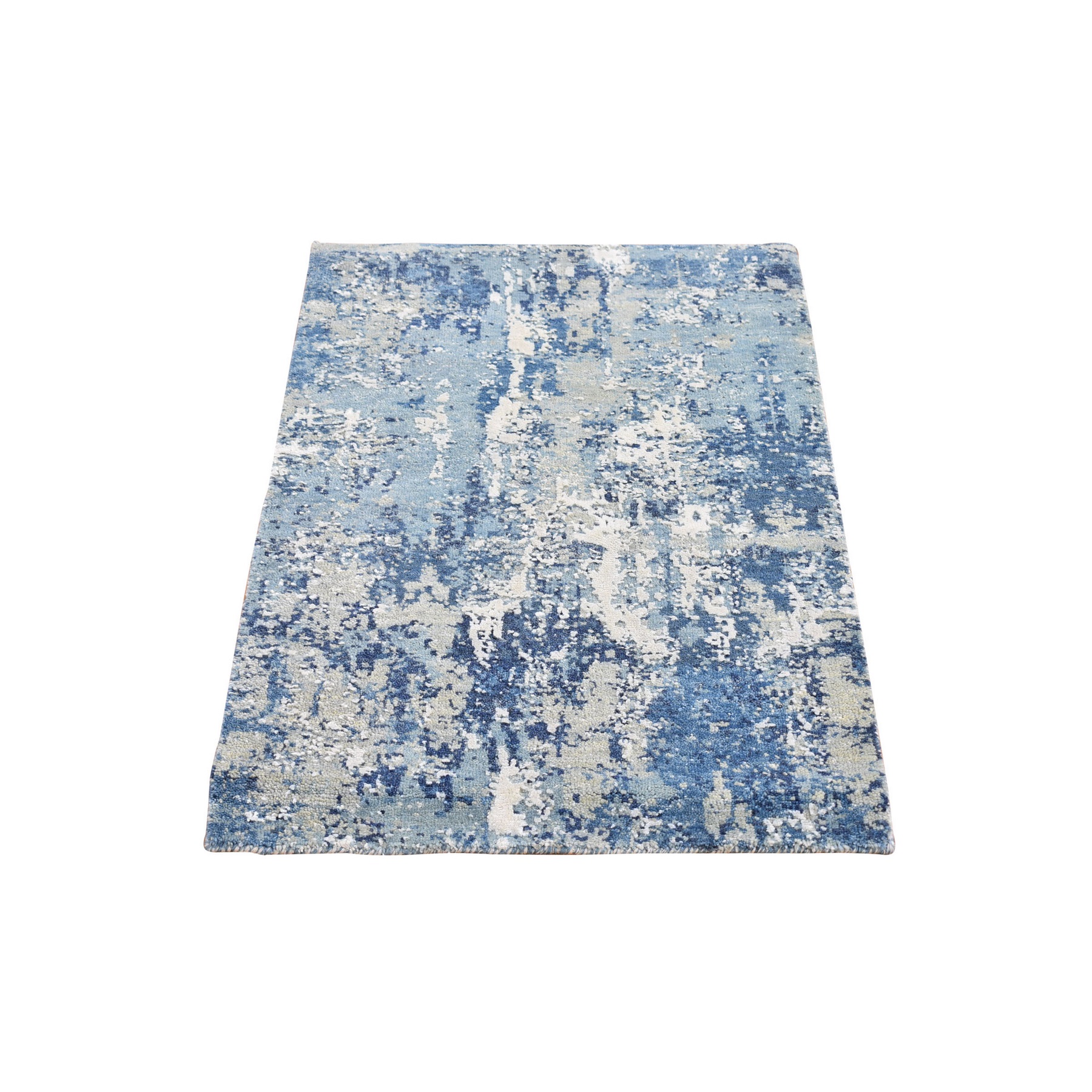 Mid Century Modern Collection Hand Knotted Blue Rug No: 1133528