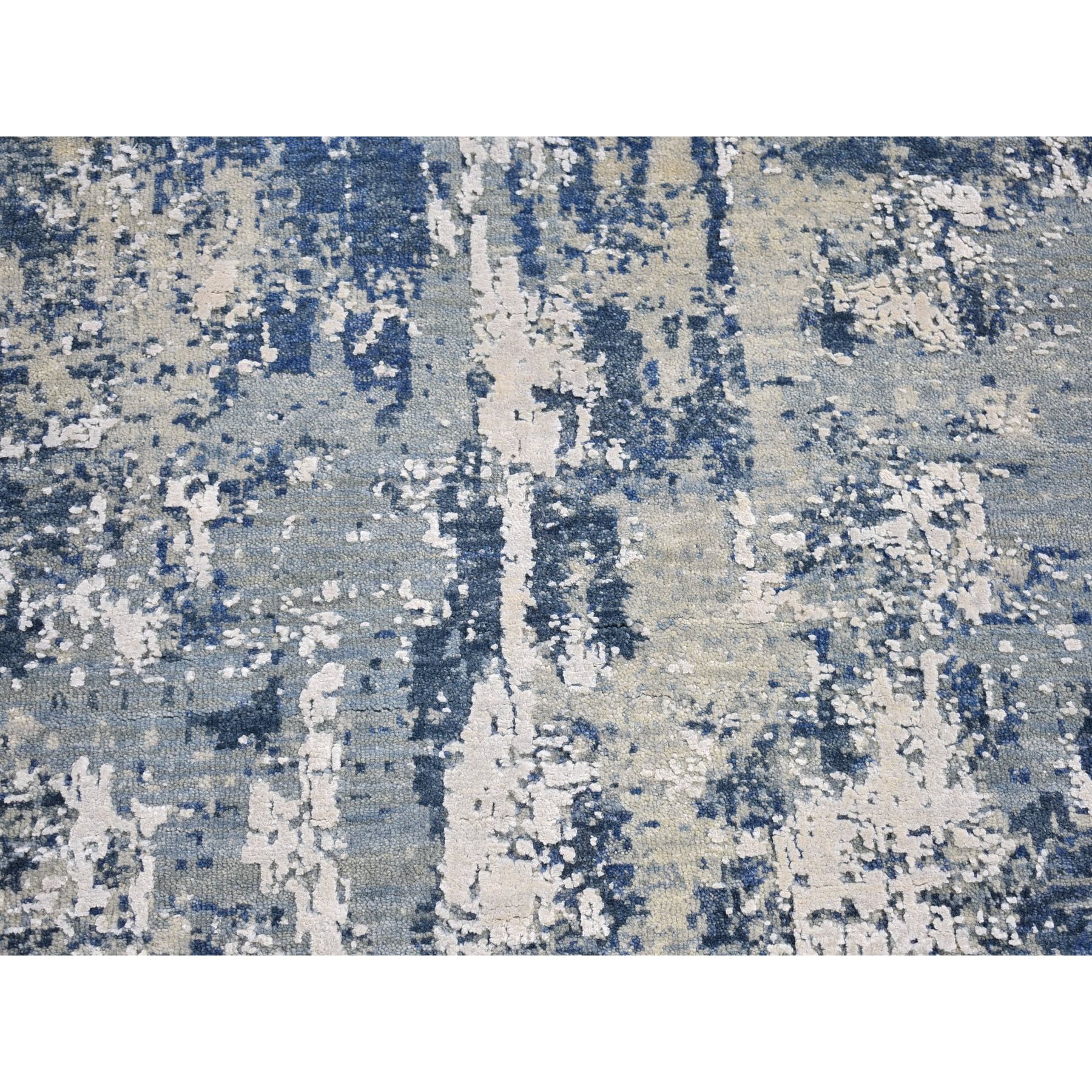 3'x5'3" Blue Oceanic Abstract Design Hi-low Pile Wool and Pure Silk Denser Weave Hand Knotted Oriental Rug Sh66770