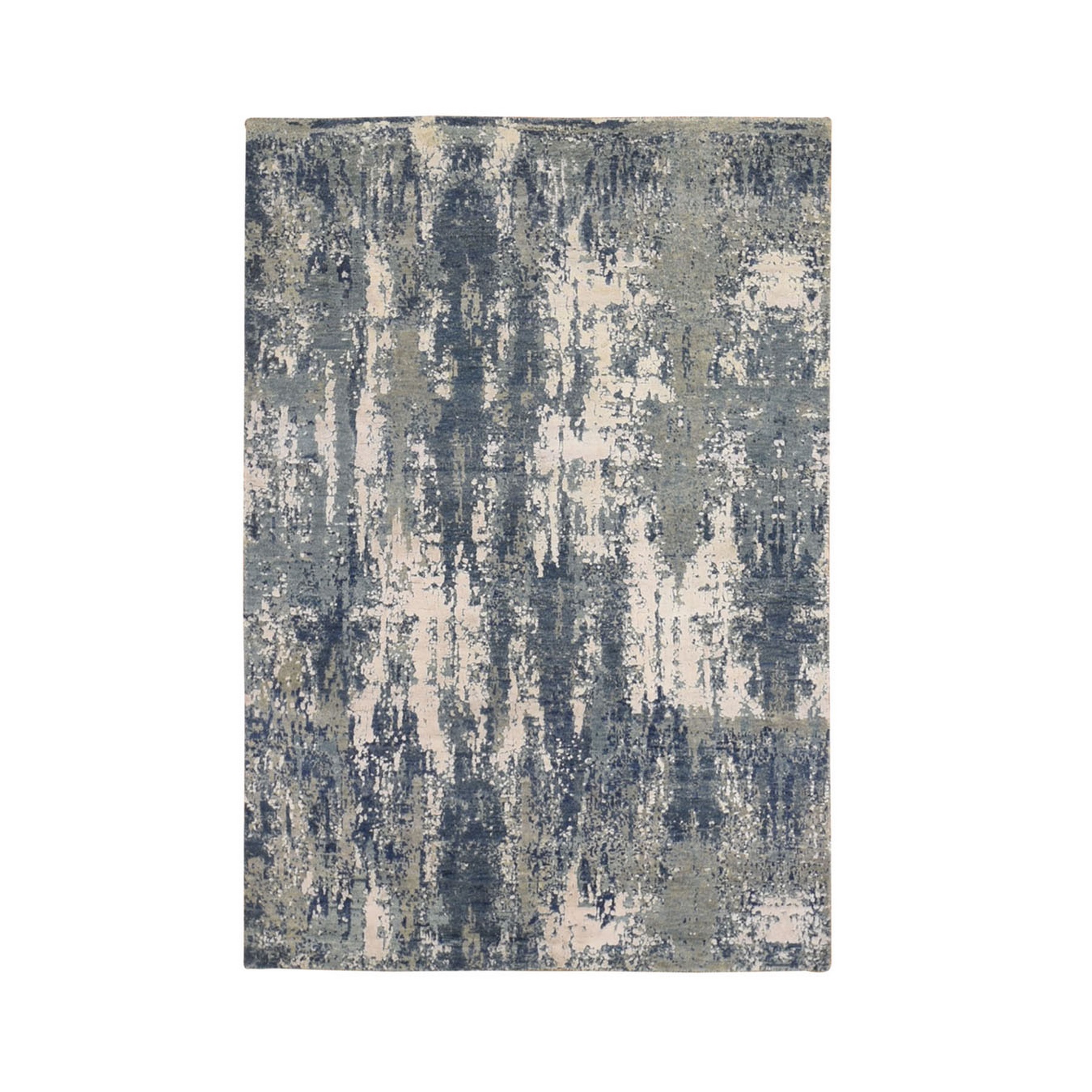 Mid Century Modern Collection Hand Knotted Blue Rug No: 1133542