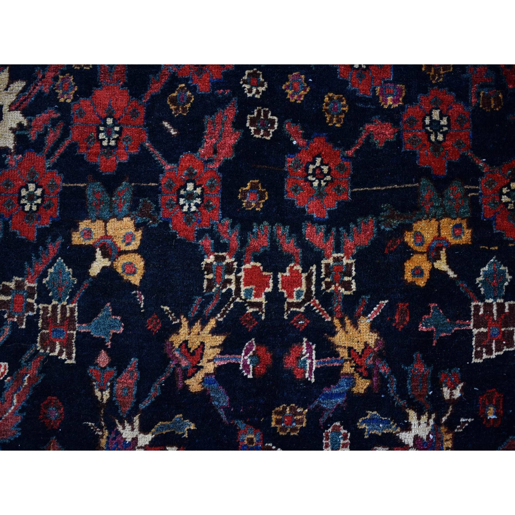 7'2"x13'1" Midnight Blue Antique Persian Bakhtiar Good Condition Longer Shape Vase and Flower All Over Design Hand Knotted Pure Wool Clean Oriental Rug Sh66809