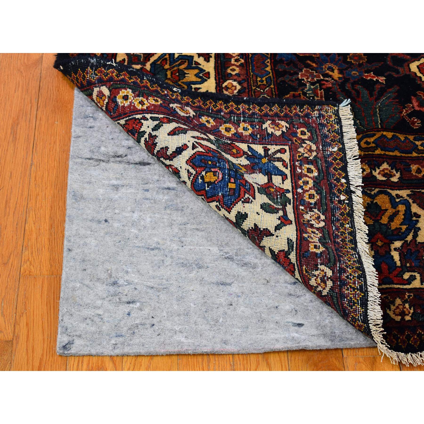 7'2"x13'1" Midnight Blue Antique Persian Bakhtiar Good Condition Longer Shape Vase and Flower All Over Design Hand Knotted Pure Wool Clean Oriental Rug Sh66809