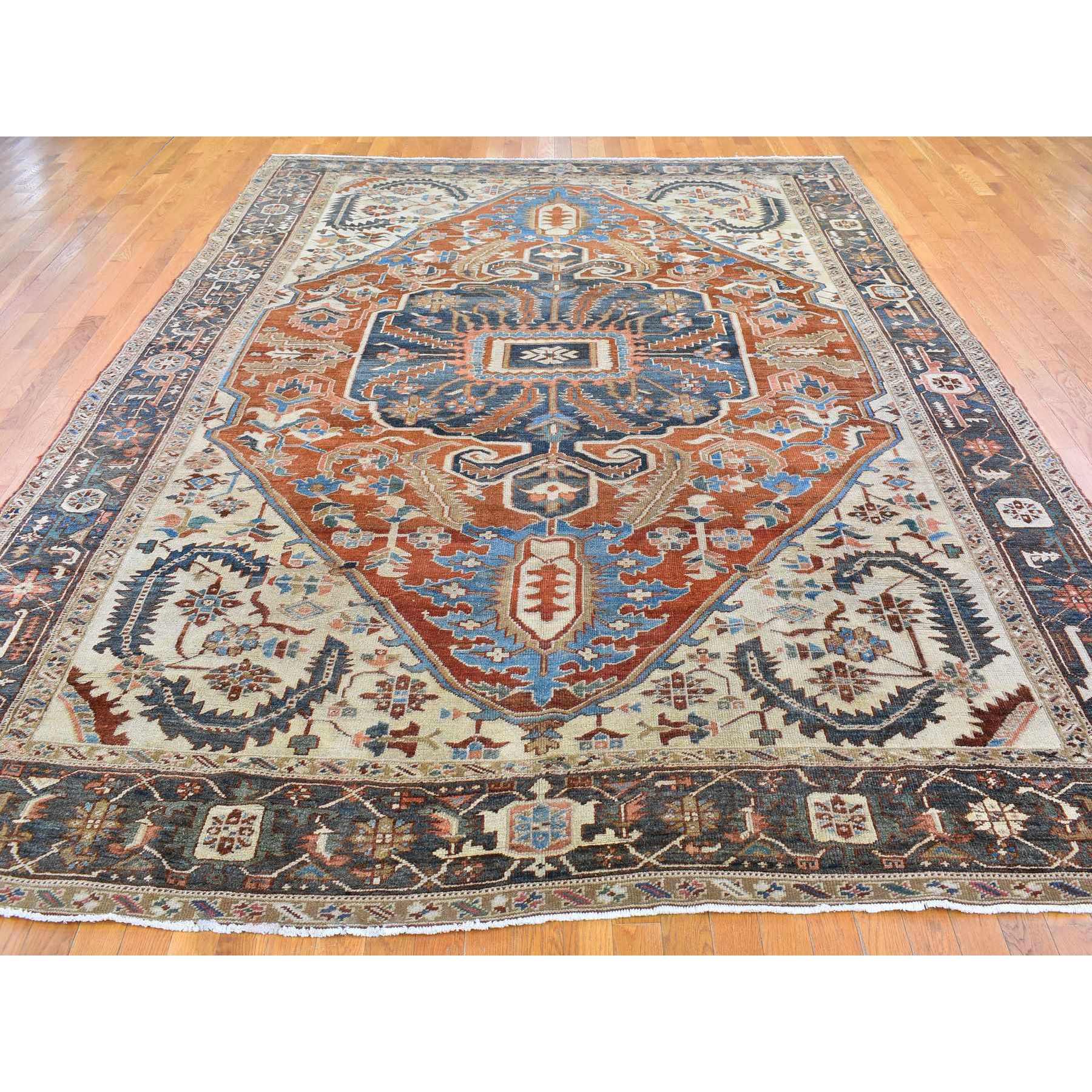 9'5"x12'7" Terracotta Antique Persian Heriz Good Condition Serrated Leaf Design Natural Wool Clean Hand Knotted Oriental Rug Sh66839