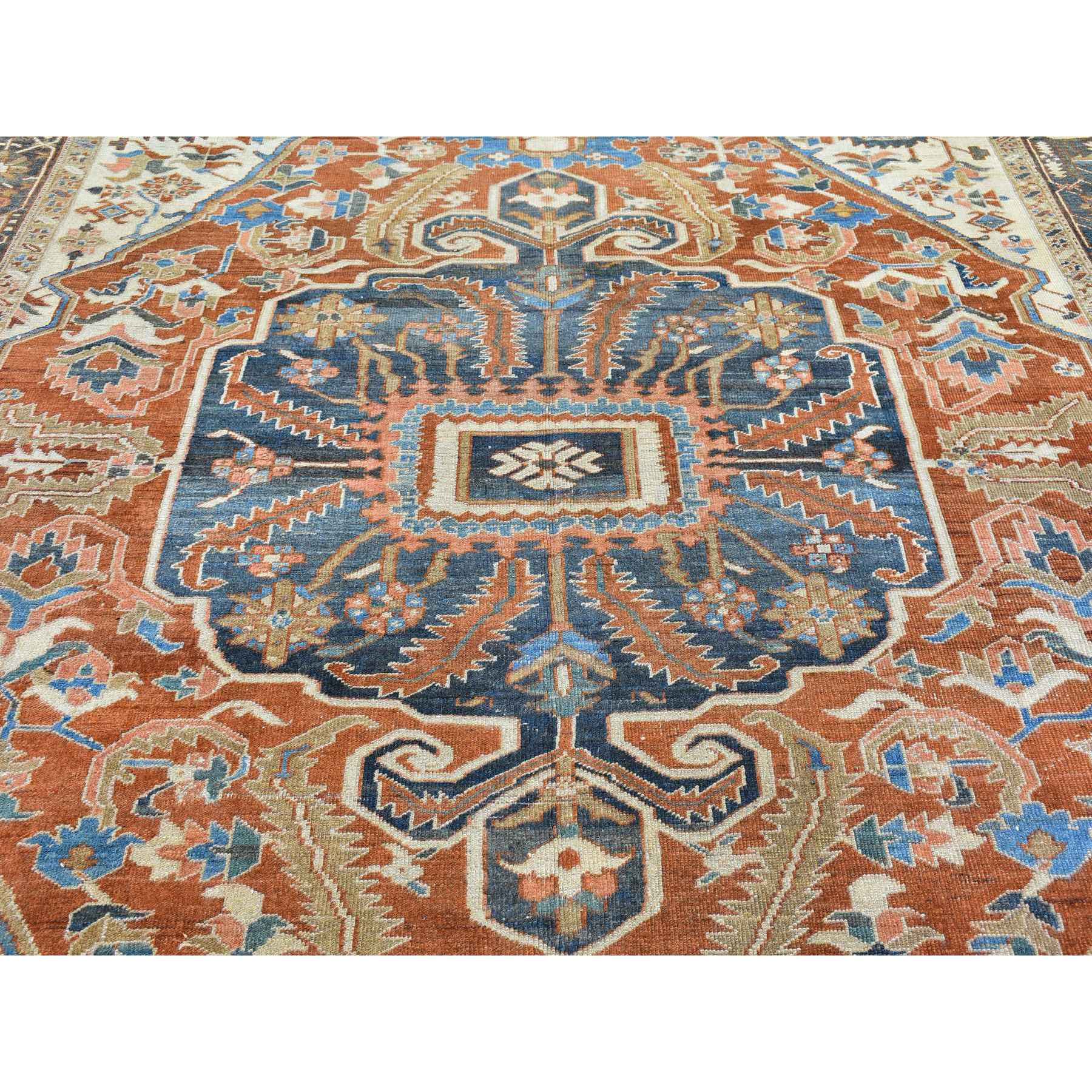 9'5"x12'7" Terracotta Antique Persian Heriz Good Condition Serrated Leaf Design Natural Wool Clean Hand Knotted Oriental Rug Sh66839