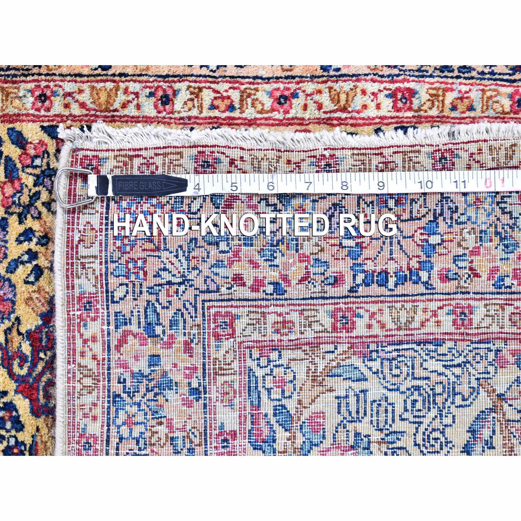 2'8"x11'6" Ivory Antique Persian Kerman Runner Good Condition Multicolor Flower and Vase Design Organic Wool Hand Knotted Oriental Rug Sh66840