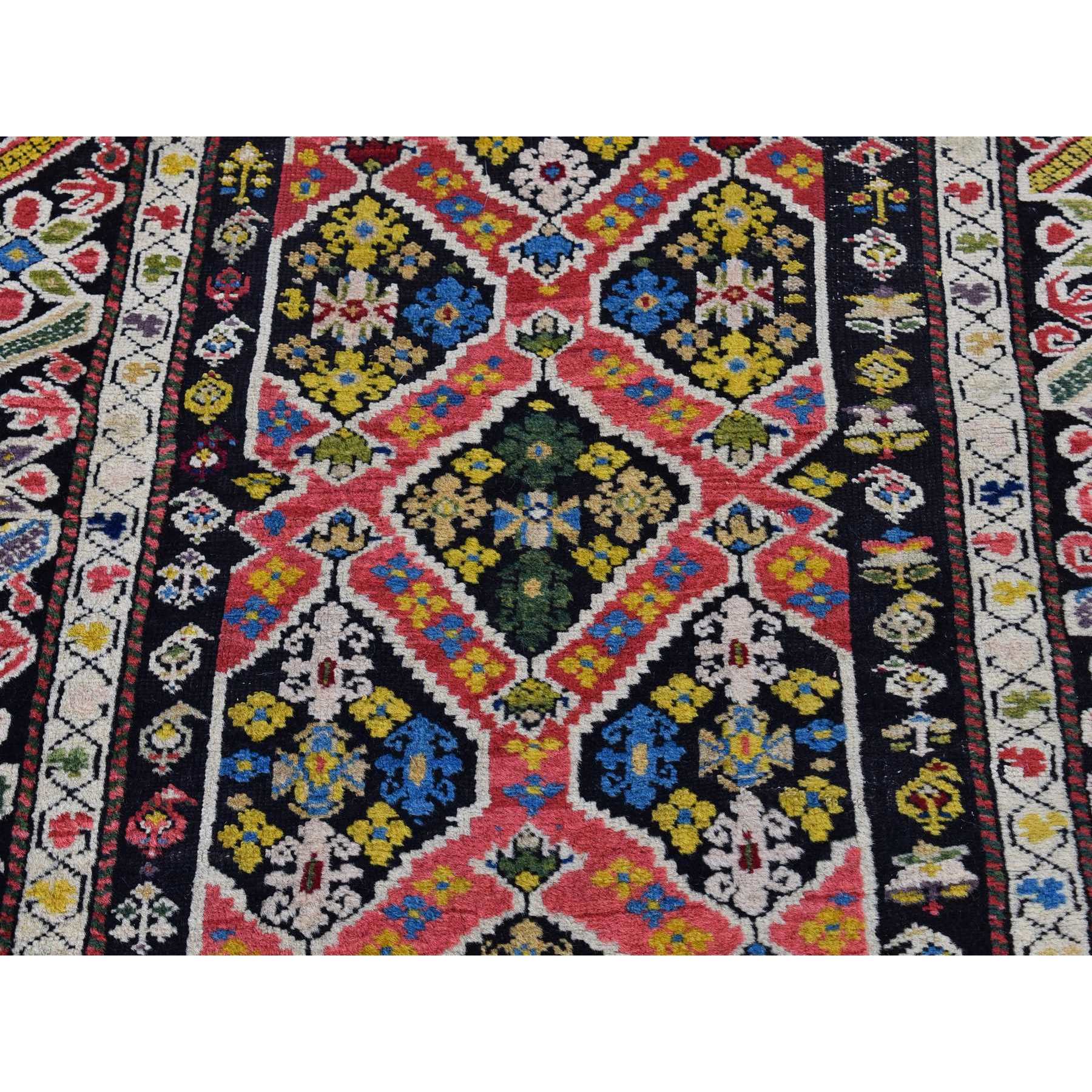 3'1"x14'3" Green Antique Caucasian Wide Runner High KPSI, Good Condition with Hand Knotted Chocolate Brown Pure Wool Oriental Rug Sh66842