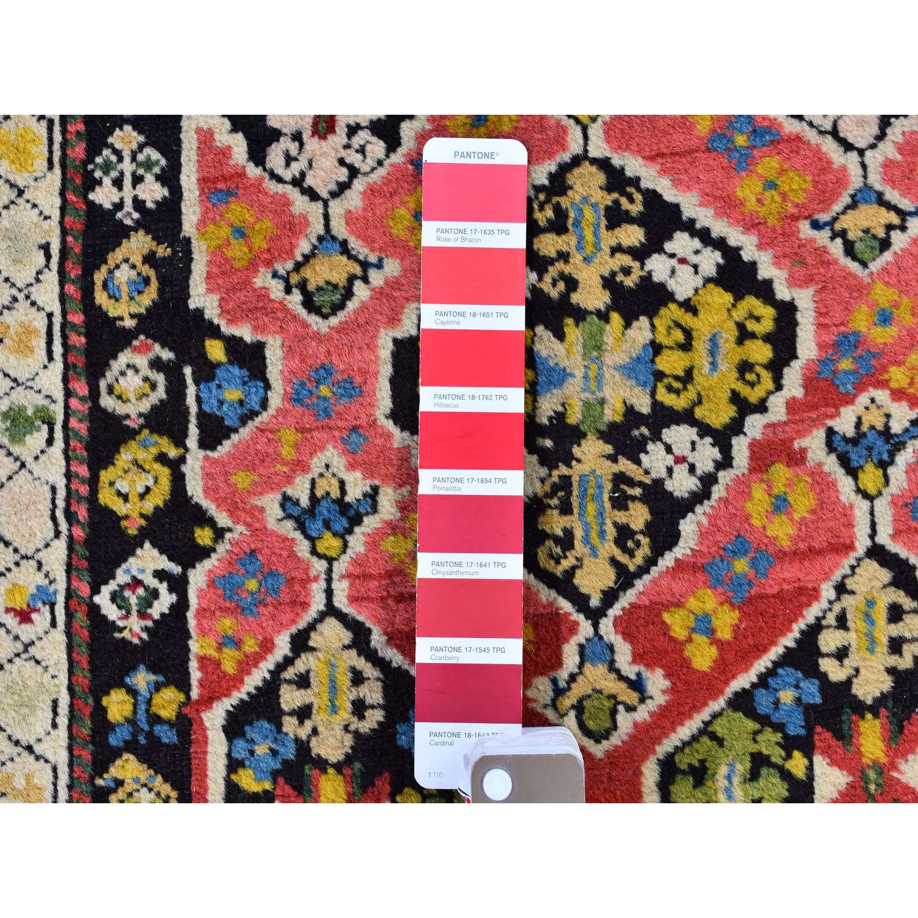 3'1"x14'3" Green Antique Caucasian Wide Runner High KPSI, Good Condition with Hand Knotted Chocolate Brown Pure Wool Oriental Rug Sh66842