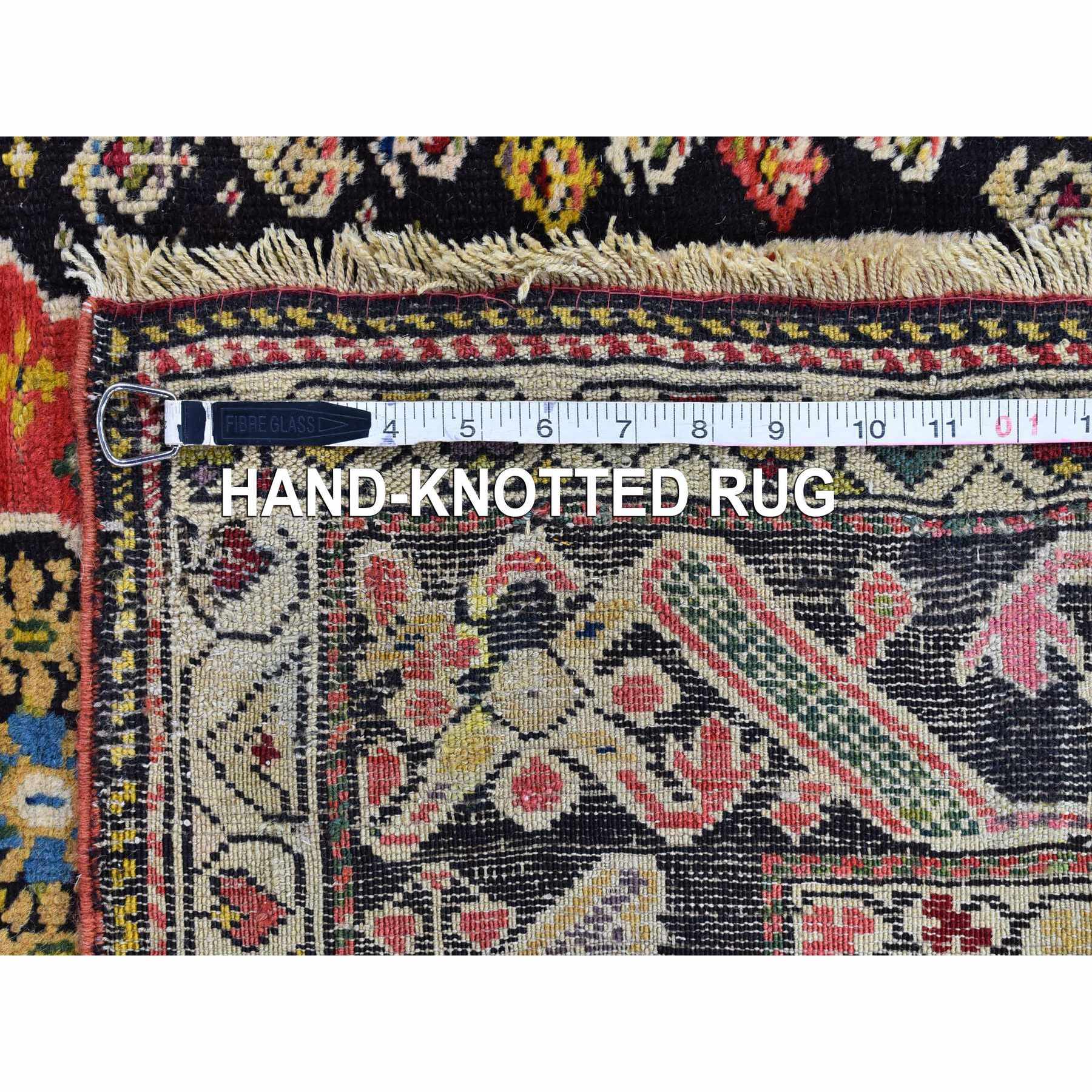3'1"x14'3" Green Antique Caucasian Wide Runner High KPSI, Good Condition with Hand Knotted Chocolate Brown Pure Wool Oriental Rug Sh66842