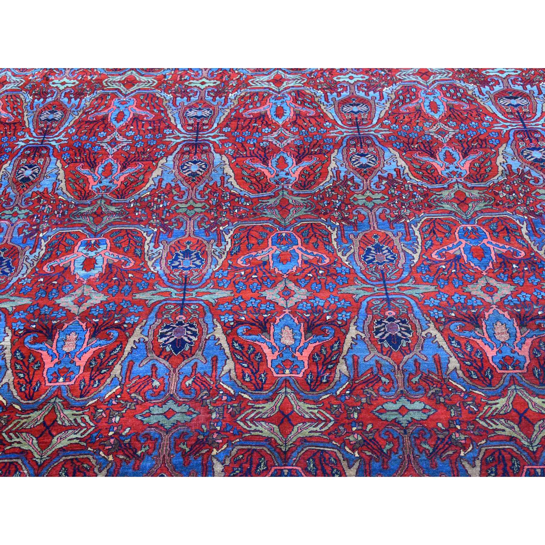 12'5"x13'9" Tomato Red Antique Persian Bijar XL Squarish Size All Over Garus Design Full Pile Clean and Soft Pure Wool Hand Knotted Oriental Rug Sh66865