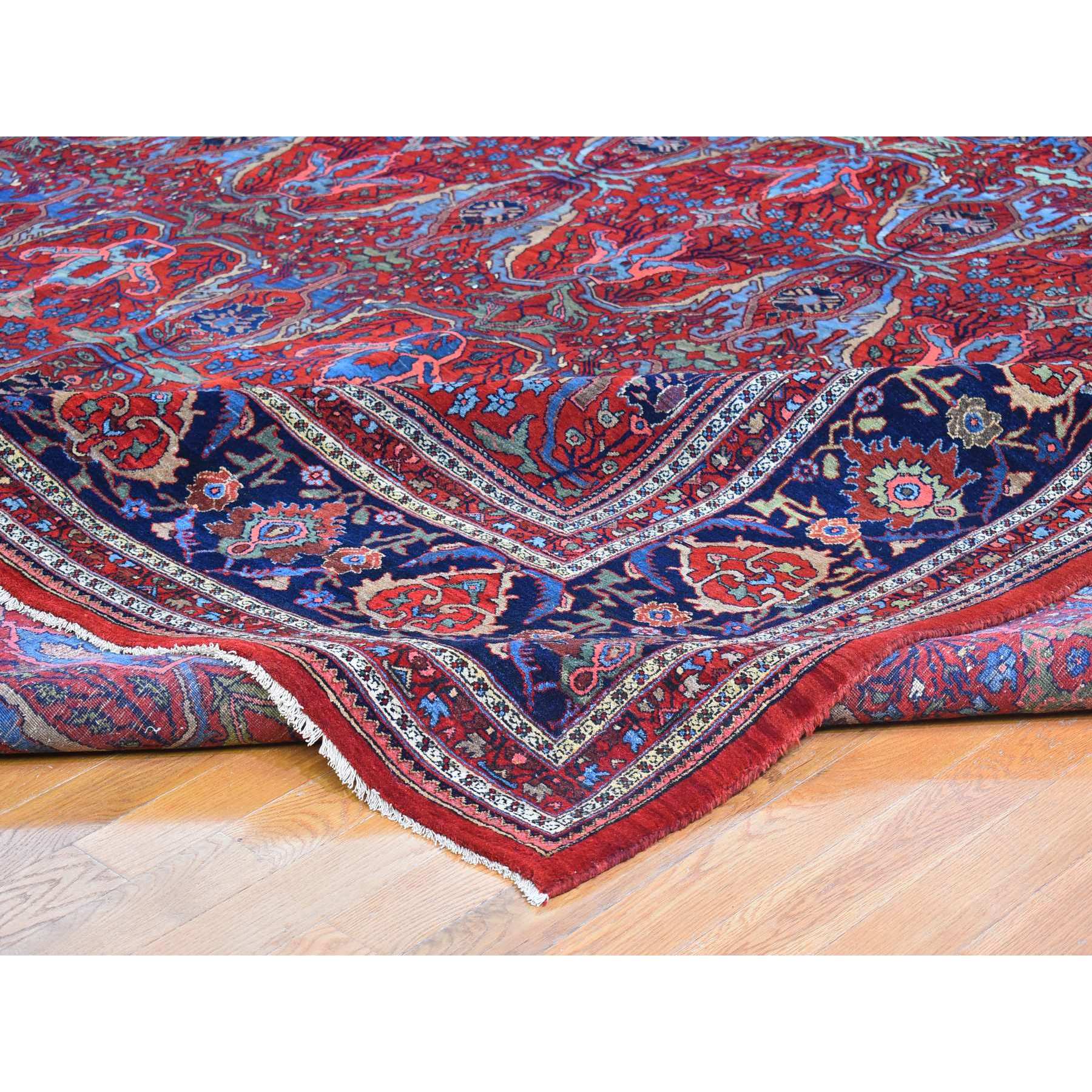 12'5"x13'9" Tomato Red Antique Persian Bijar XL Squarish Size All Over Garus Design Full Pile Clean and Soft Pure Wool Hand Knotted Oriental Rug Sh66865
