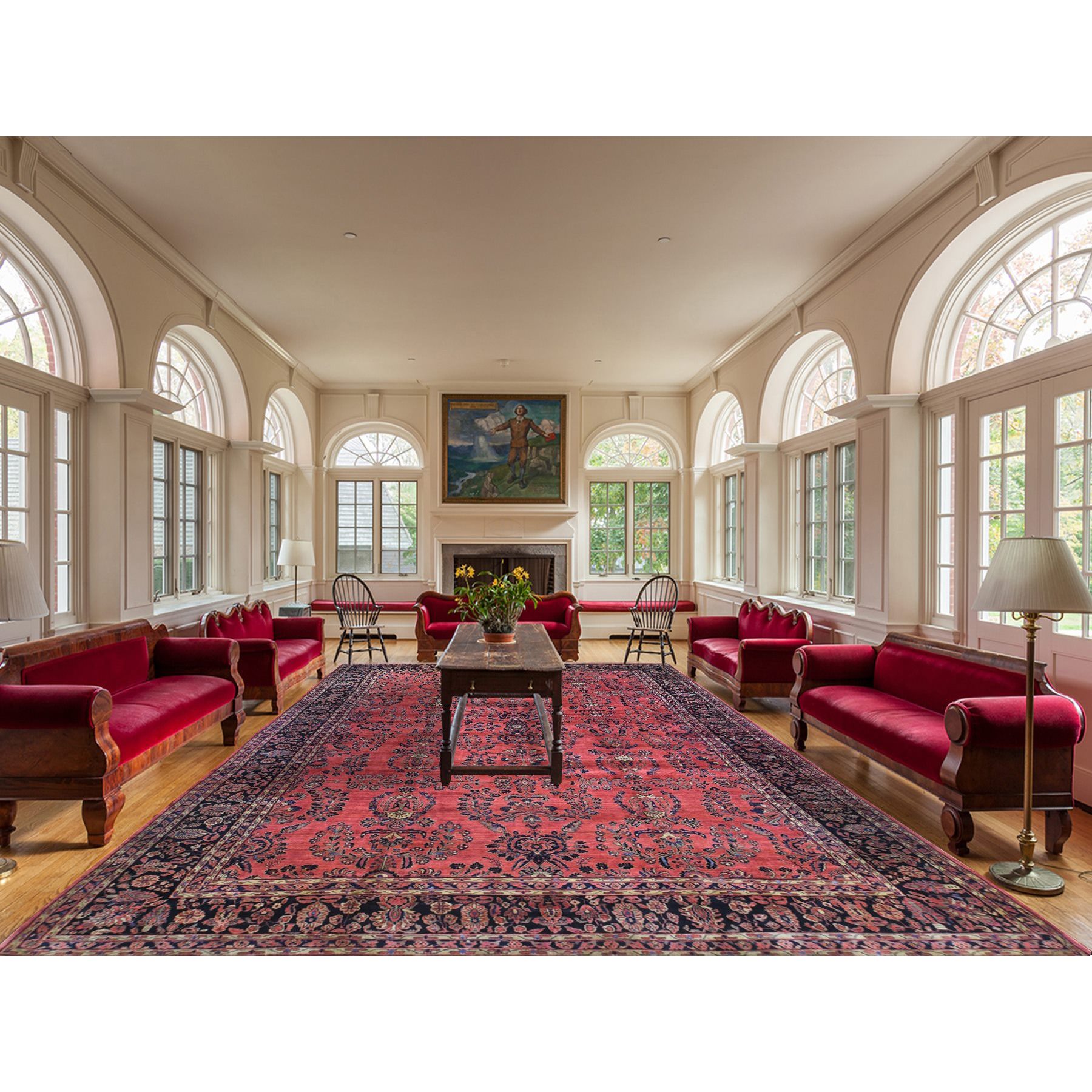 12'4"x19'3" Red Oversized Antique Persian Moharajan Sarouk Full Pile and Soft Hand Knotted Oriental Rug Sh66991