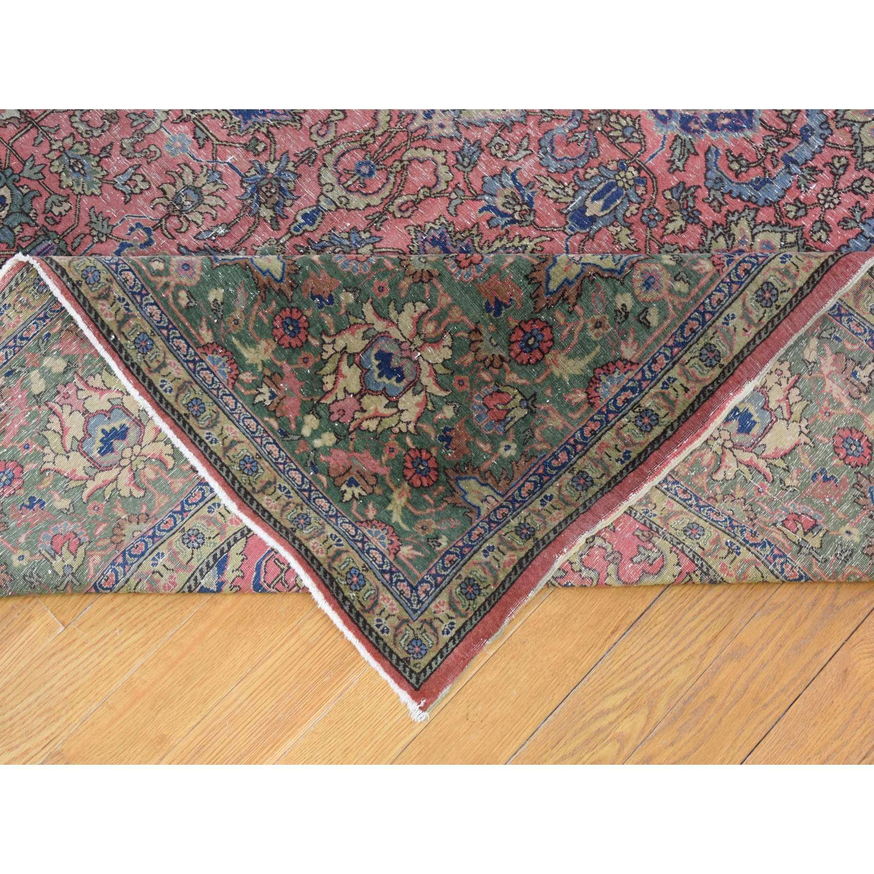 9'2"x19'2" Pink Hand Knotted Antique Turkish Sivas Worn and Distressed, Clean Pure Wool Long and Narrow Gallery Size Oriental Rug Sh66995