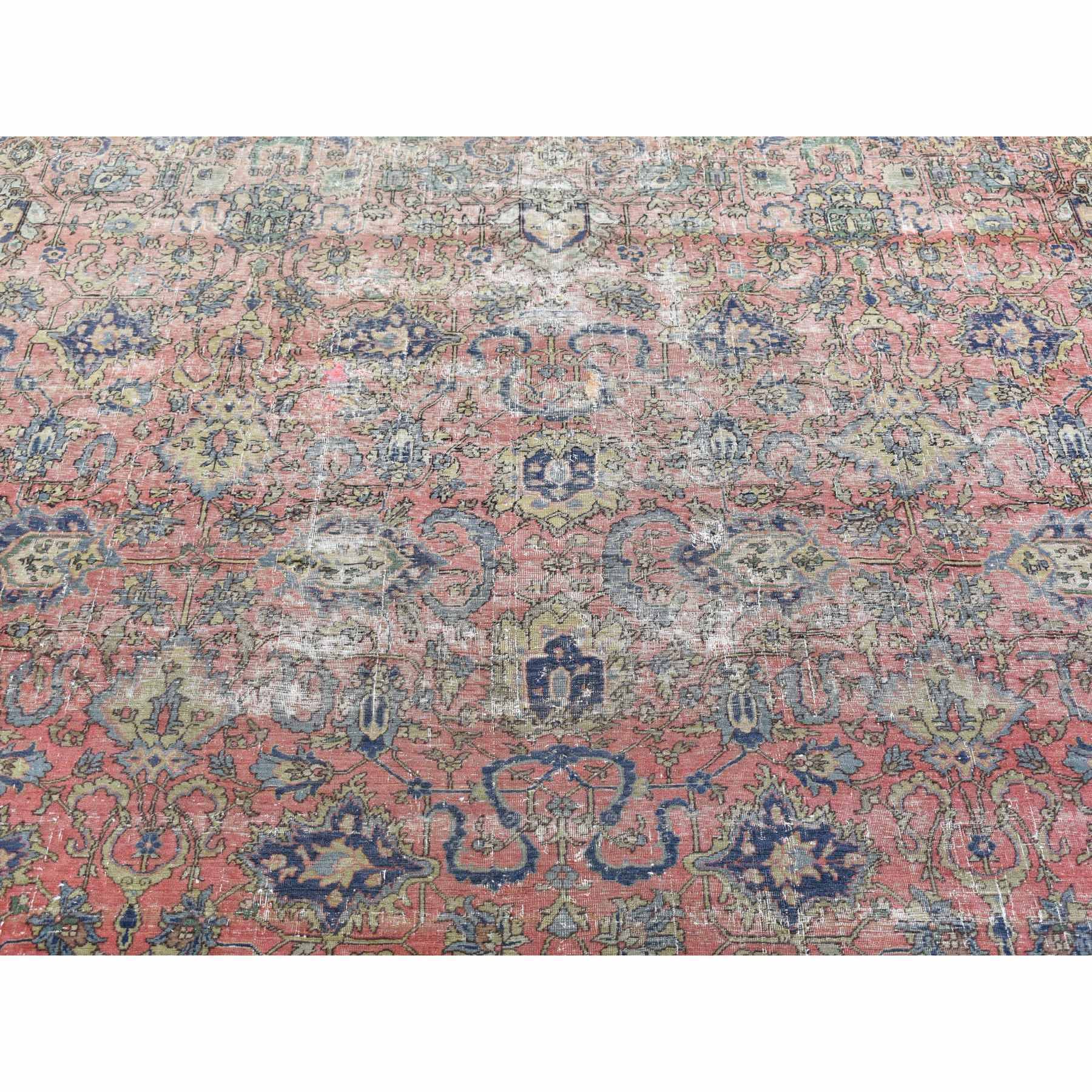 9'2"x19'2" Pink Hand Knotted Antique Turkish Sivas Worn and Distressed, Clean Pure Wool Long and Narrow Gallery Size Oriental Rug Sh66995