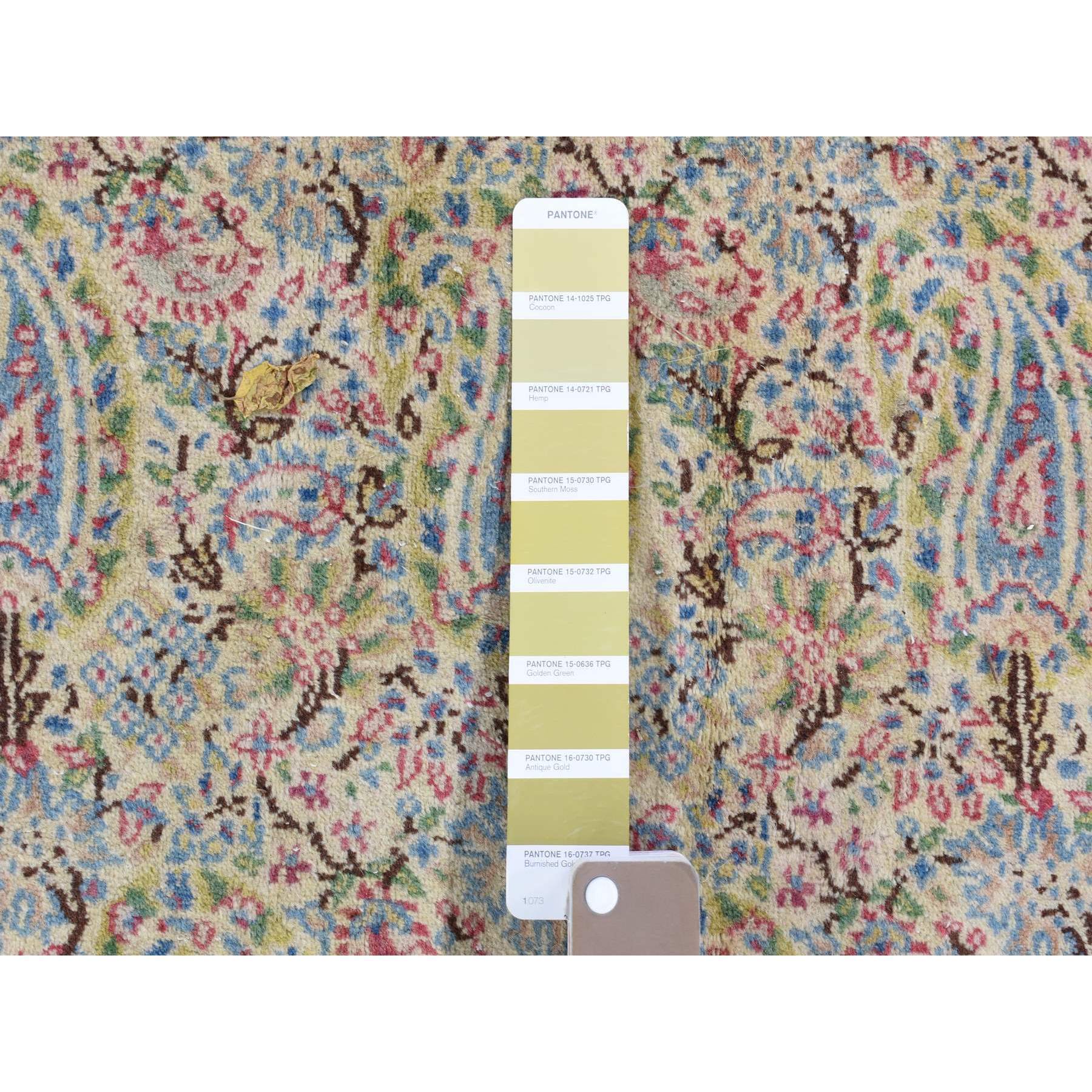 10'x13' Ivory Antique Persian Kerman, Full Pile Excellent Condition and Soft Paisley Design Hand Knotted Pure Wool Oriental Rug Sh66998