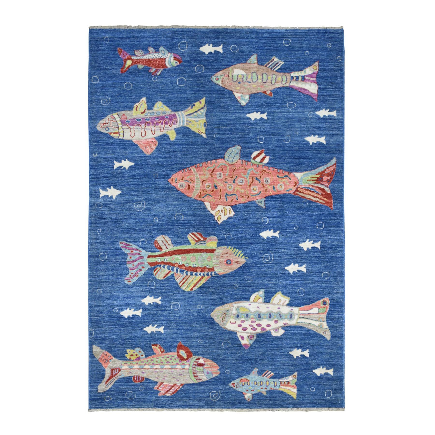 Mid Century Modern Collection Hand Knotted Blue Rug No: 1134130