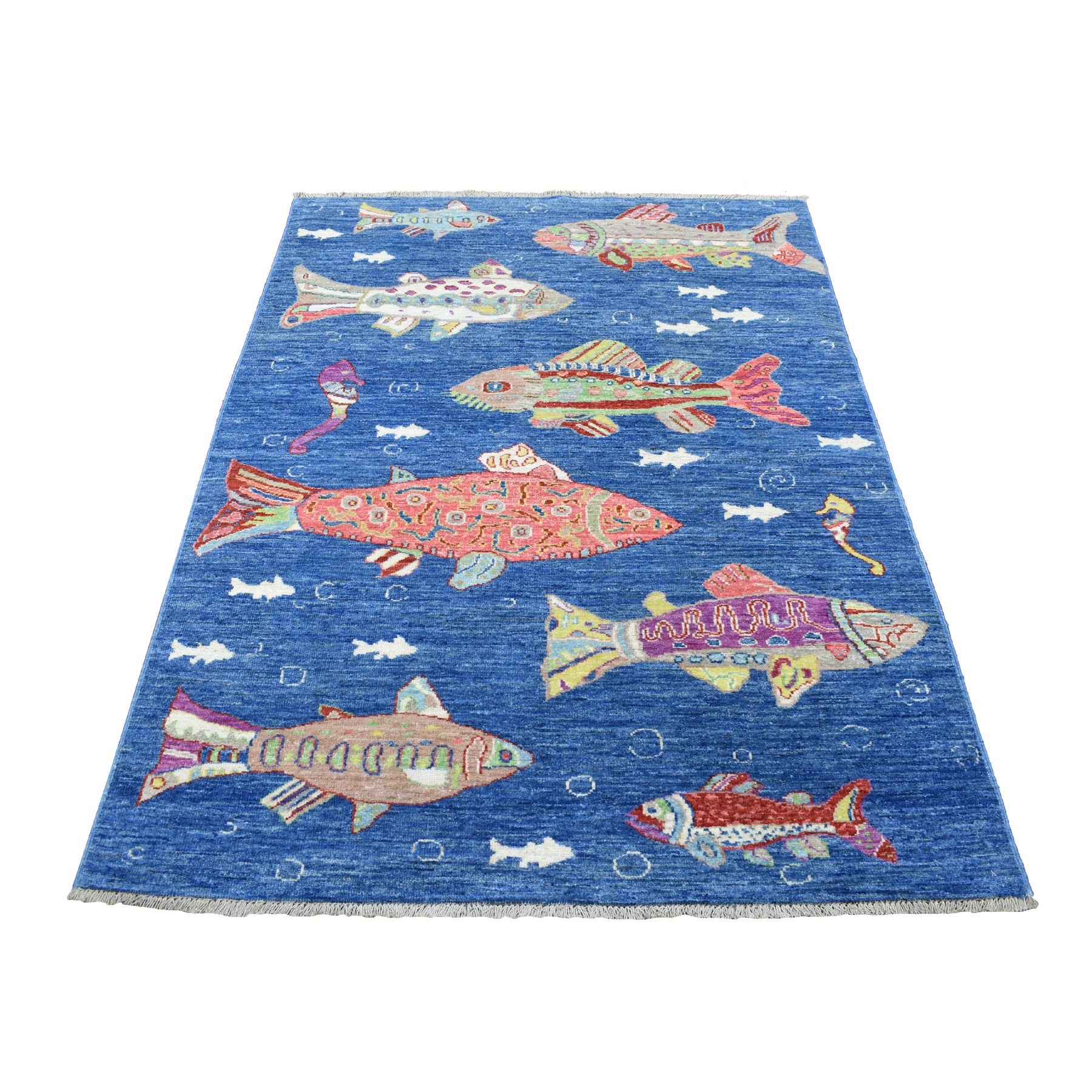 Mid Century Modern Collection Hand Knotted Blue Rug No: 1134134